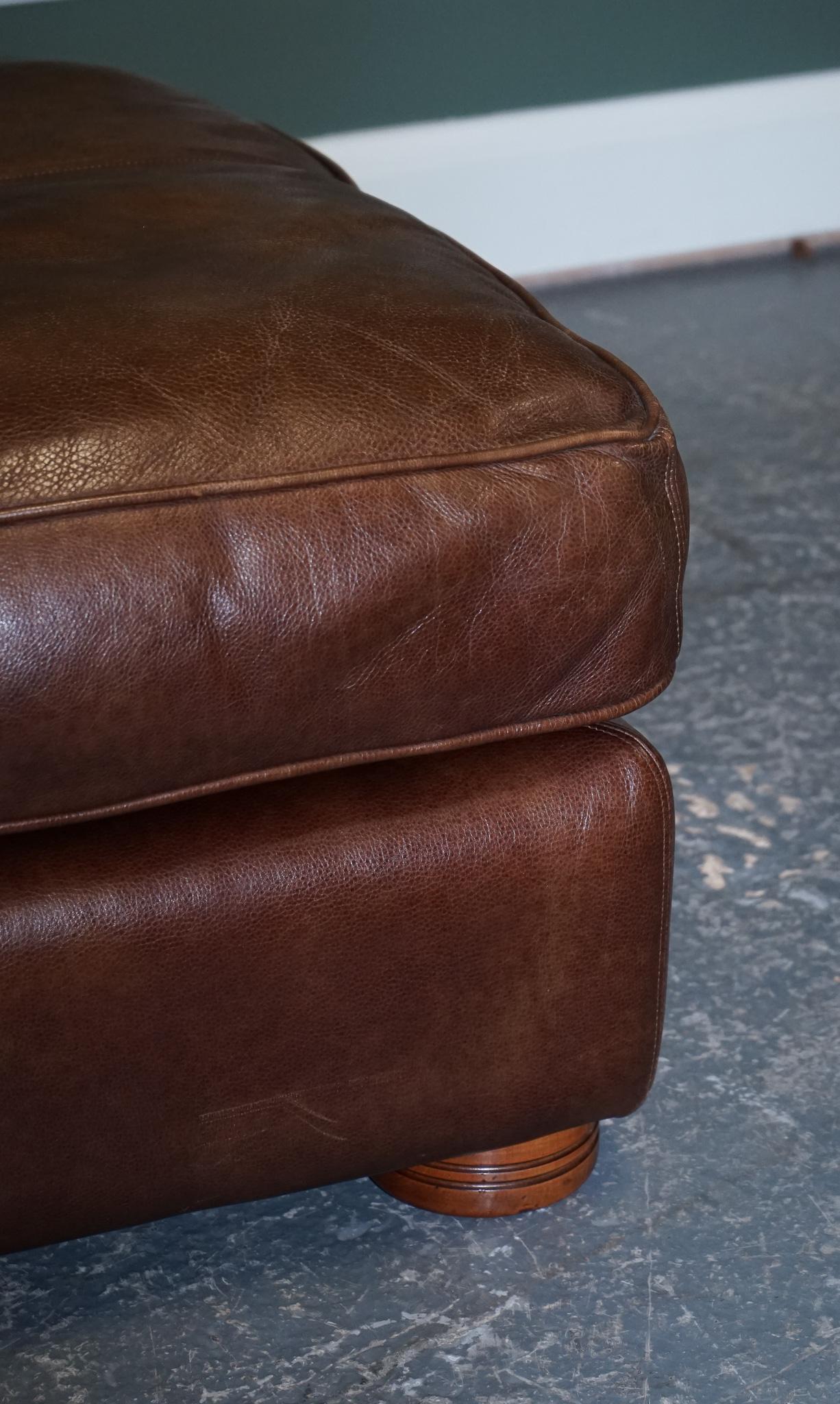 Duresta Chocolate Brown Leather Oversized Plantation Footstool For Sale 4