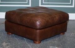 Duresta Chocolate Brown Leather Oversized Plantation Footstool