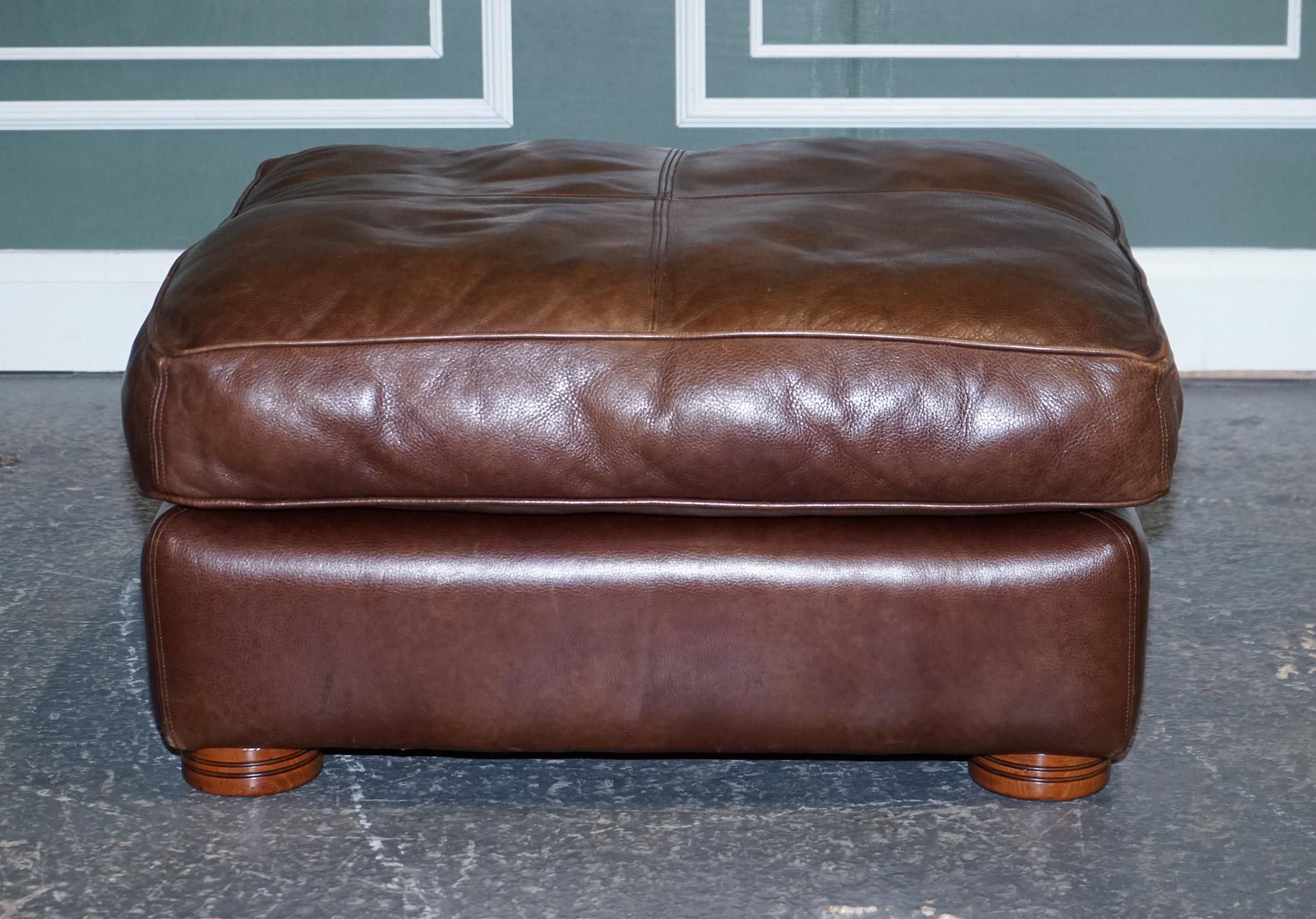 Mid-Century Modern Duresta Chocolate Brown Leather Oversized Plantation Footstool For Sale