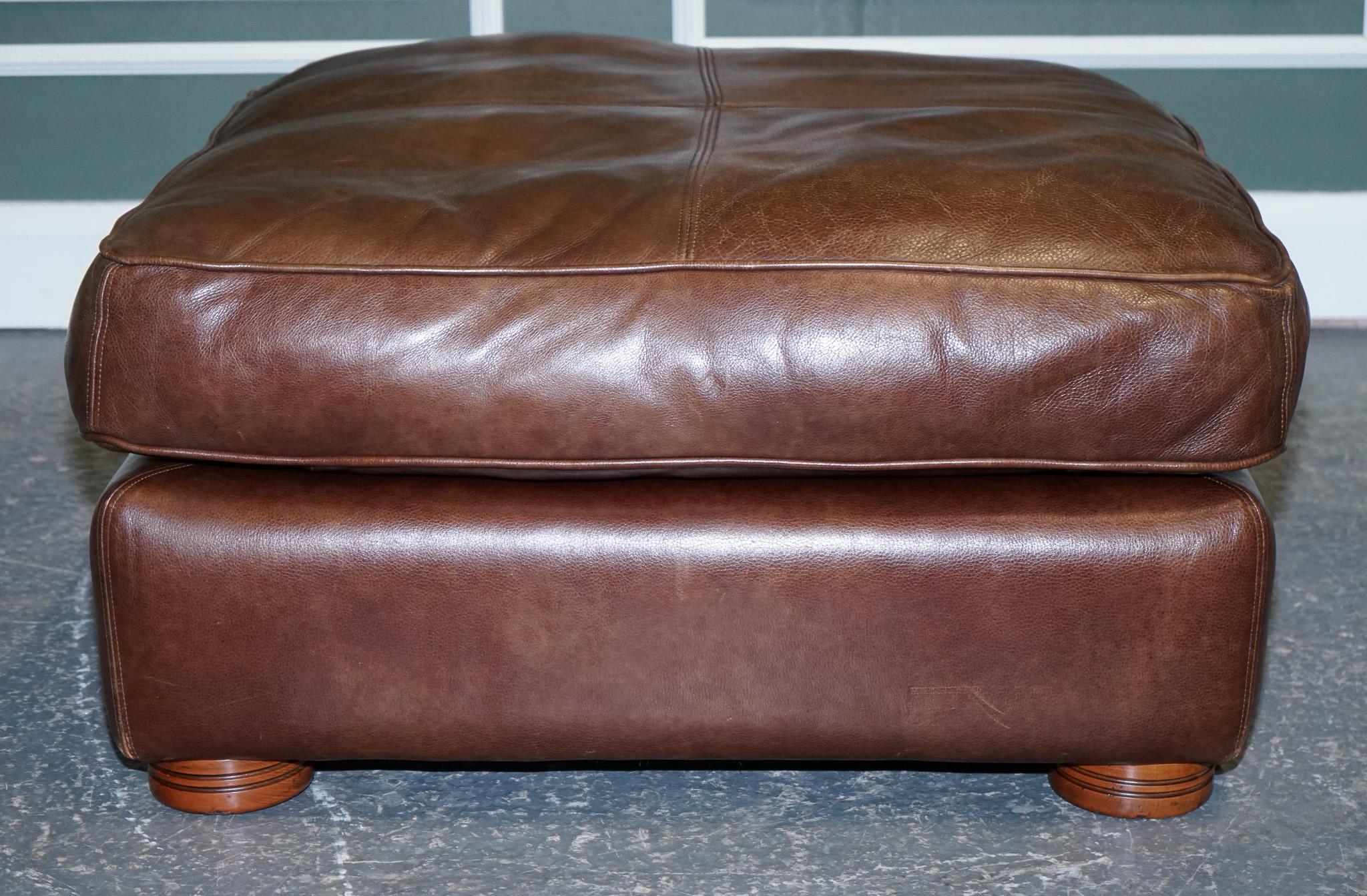 Hand-Crafted Duresta Chocolate Brown Leather Oversized Plantation Footstool For Sale