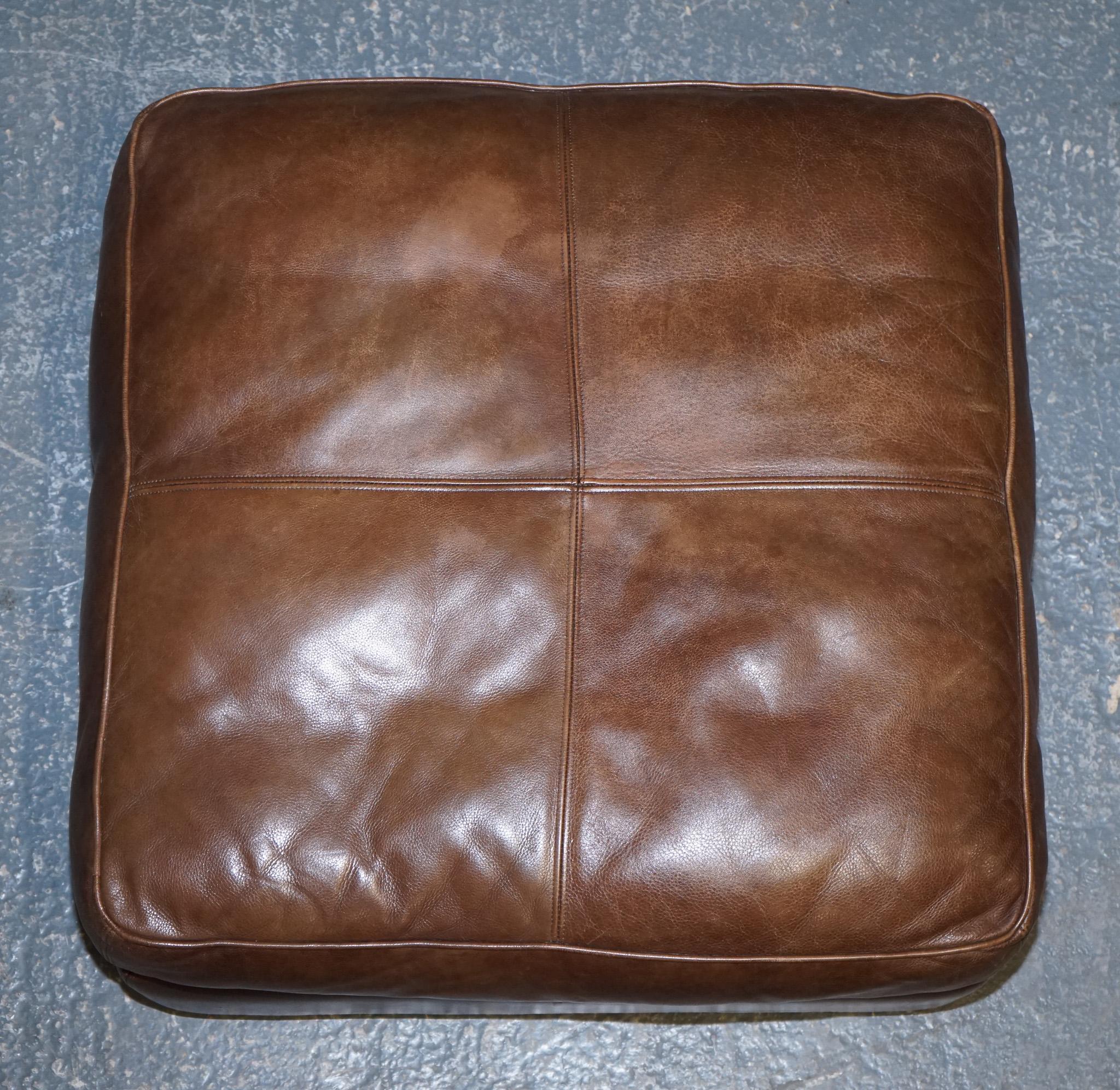 Duresta Chocolate Brown Leather Oversized Plantation Footstool In Good Condition For Sale In Pulborough, GB