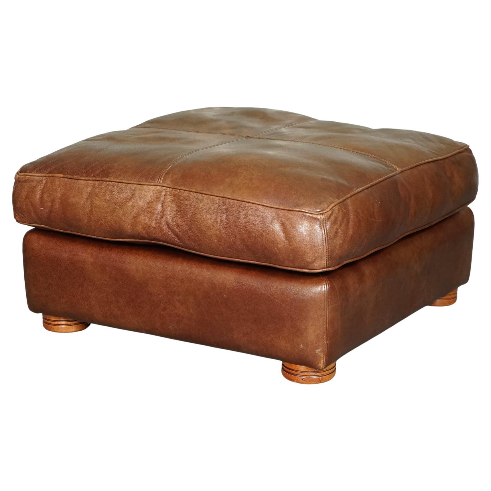 Duresta Chocolate Brown Leather Oversized Plantation Footstool For Sale