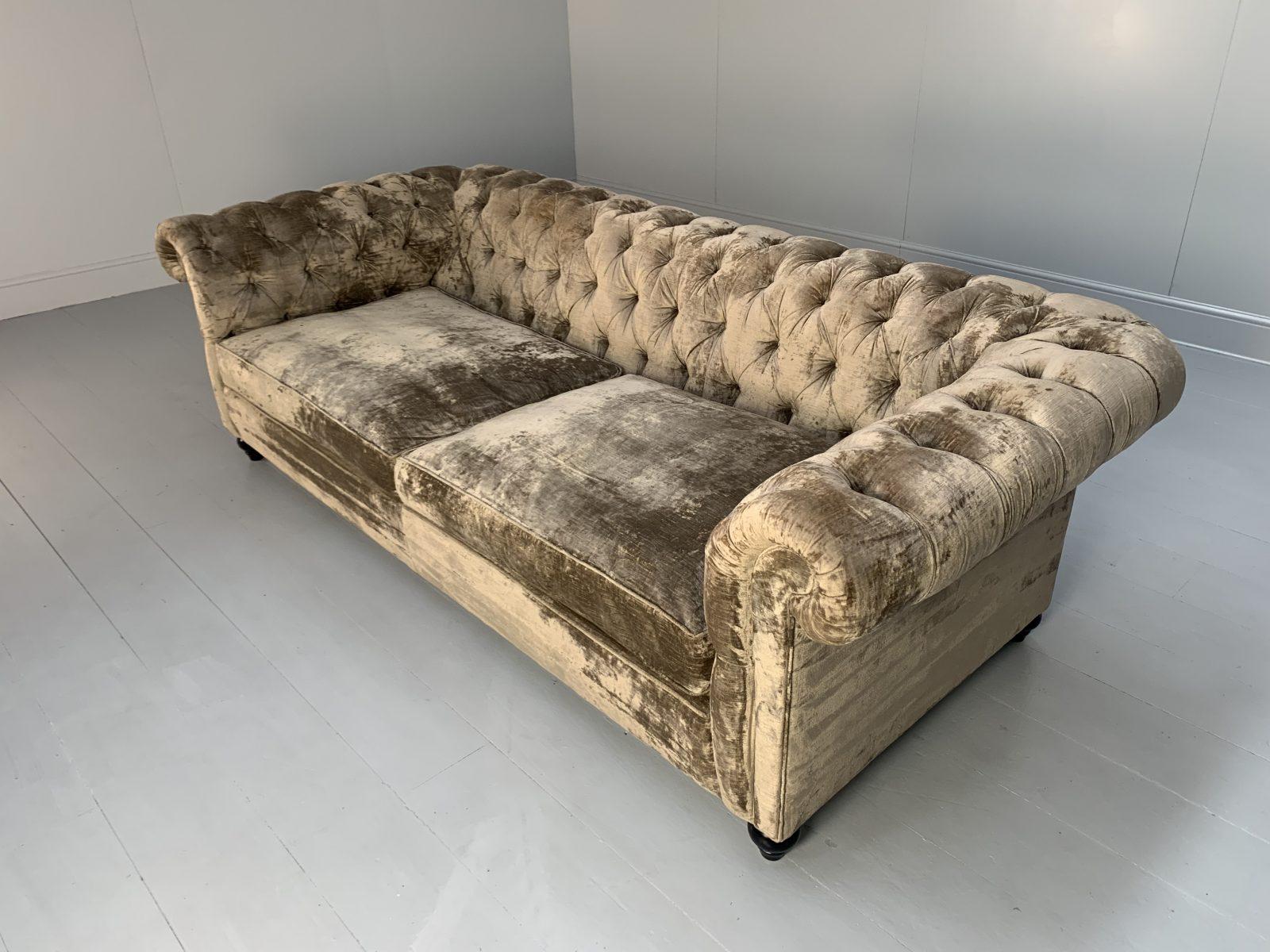 Contemporary Duresta “Connaught” Grand Chesterfield Sofa – In Pale Gold Mink Brown “Rembrandt