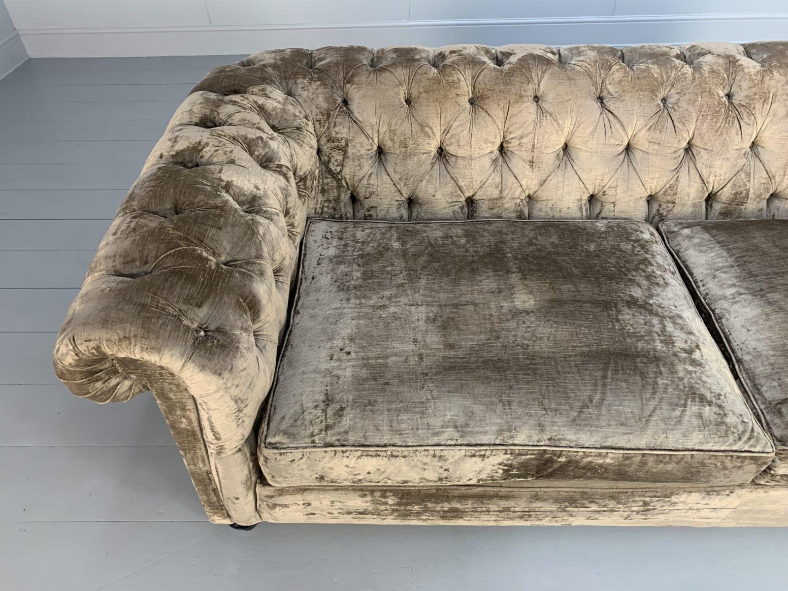 Velvet Duresta “Connaught” Grand Chesterfield Sofa – In Pale Gold Mink Brown “Rembrandt