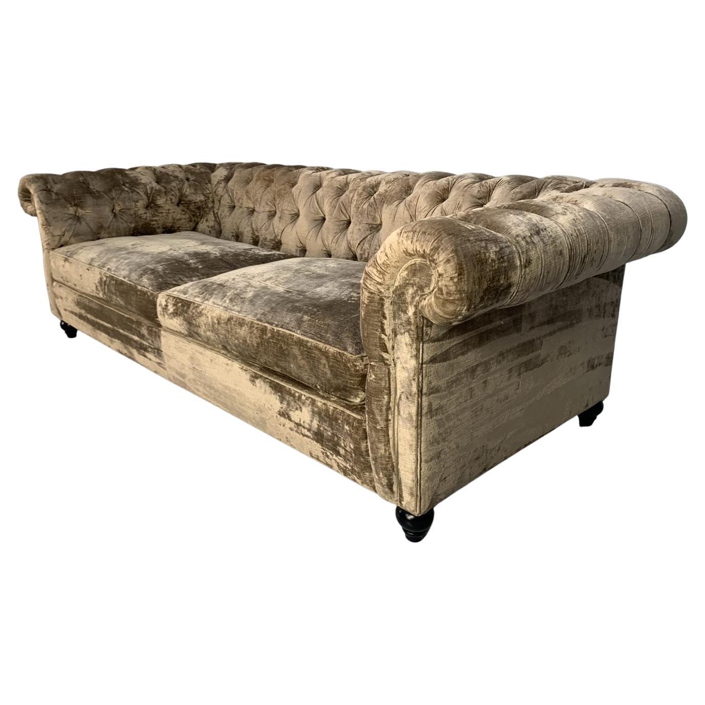 Duresta “Connaught” Grand Chesterfield Sofa – In Pale Gold Mink Brown “Rembrandt