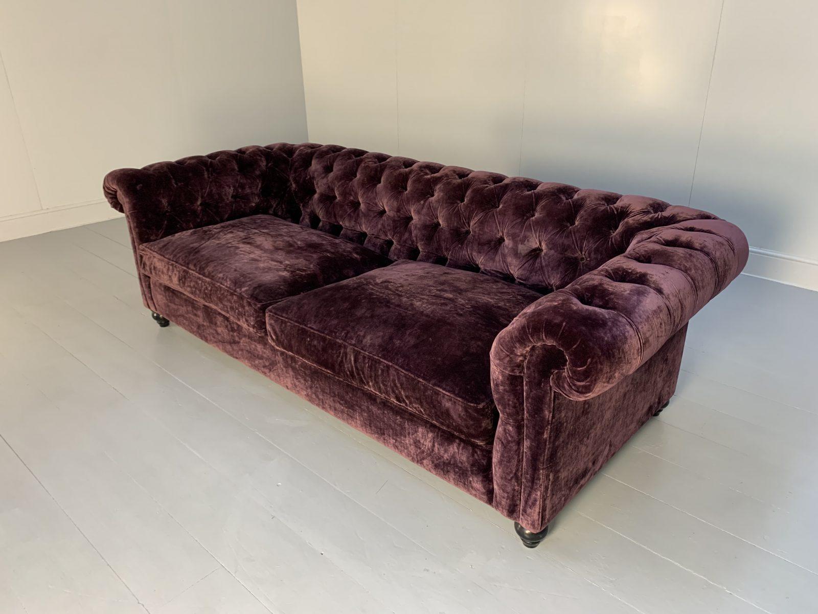 Contemporary Duresta “Connaught” Grand Chesterfield Sofa – In Purple “Rembrandt” Velvet