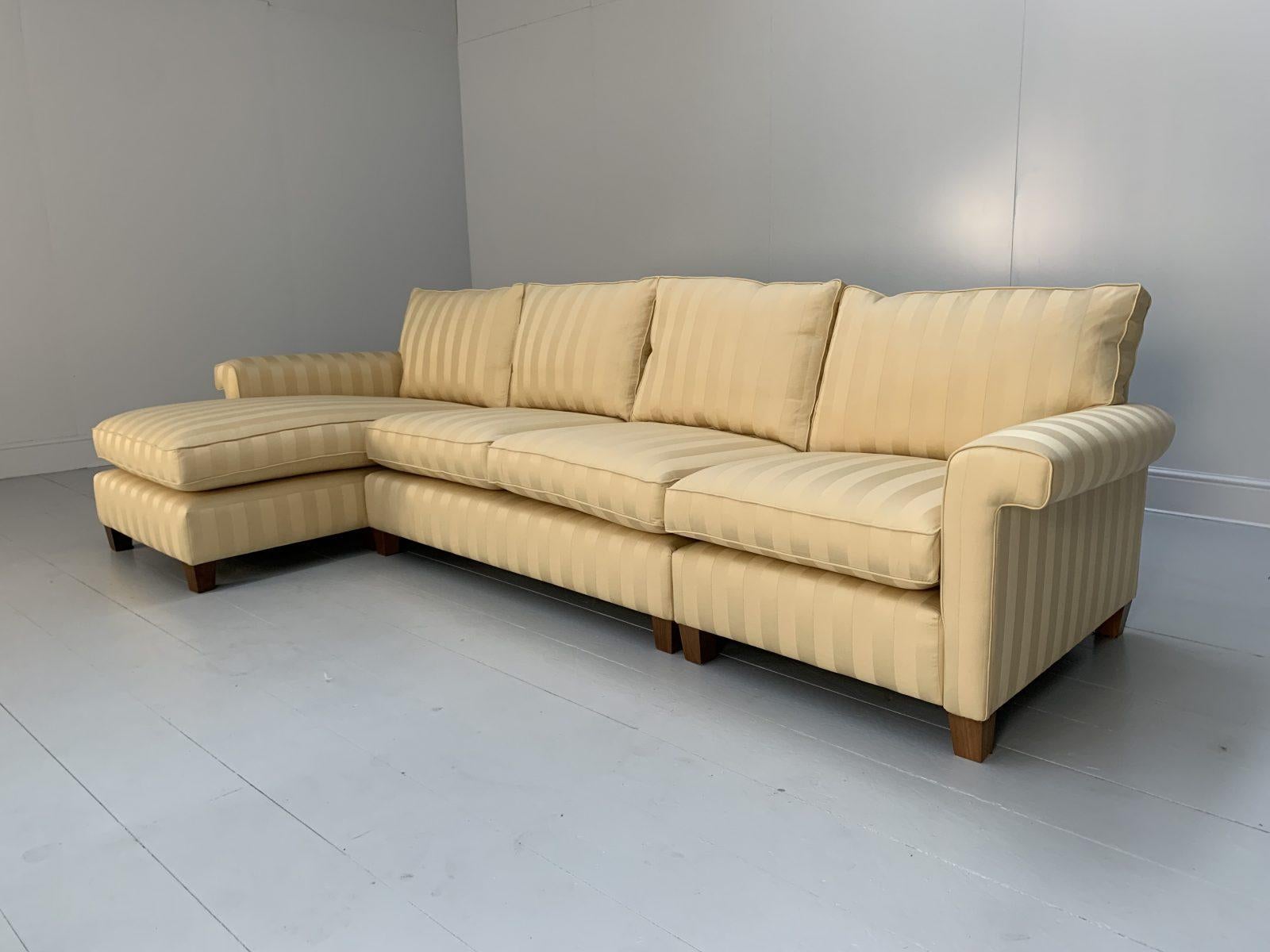 Contemporary Duresta “Haywood” 4-Seat L-Shape Sofa – In Gold Stripe Fabric For Sale