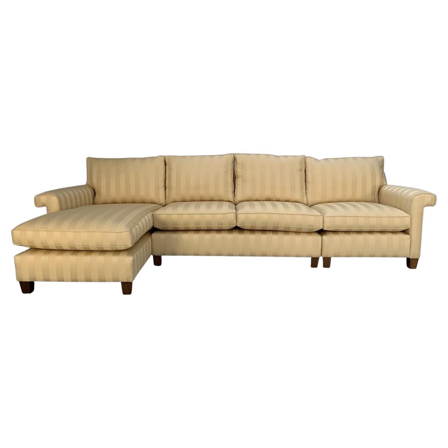 Duresta “Haywood” 4-Seat L-Shape Sofa – In Gold Stripe Fabric For Sale