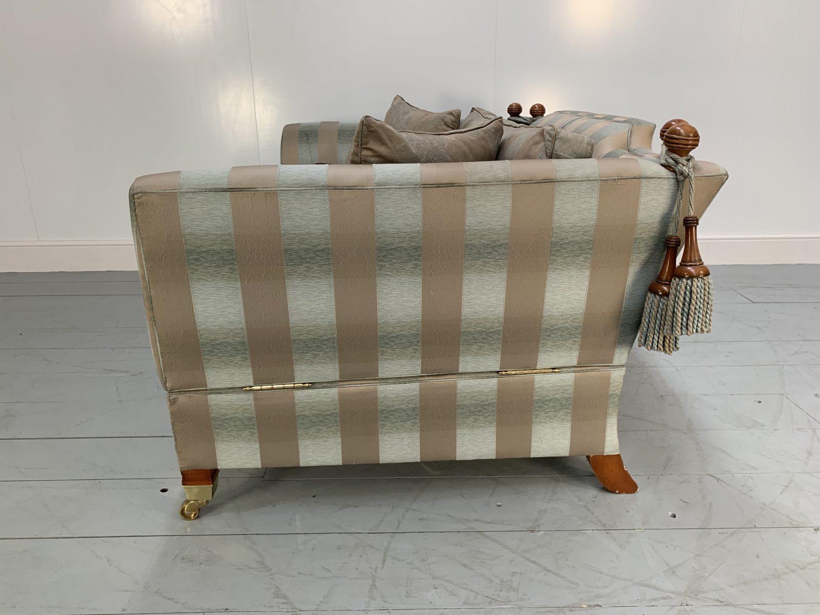 British Duresta “Hornblower” 2.5-Seat Sofa & “Rectory” Footstool in Pale-Gold Stripe