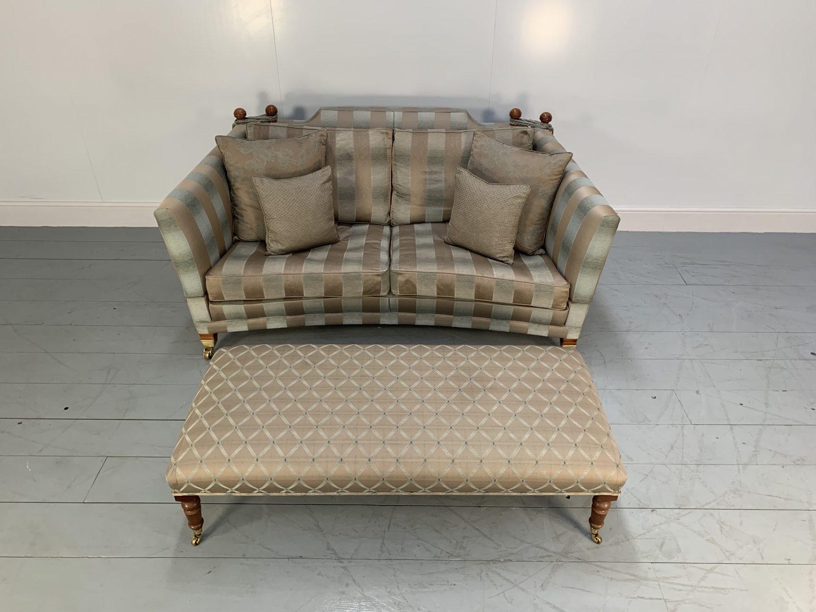 Woodwork Duresta “Hornblower” 2.5-Seat Sofa & “Rectory” Footstool in Pale-Gold Stripe