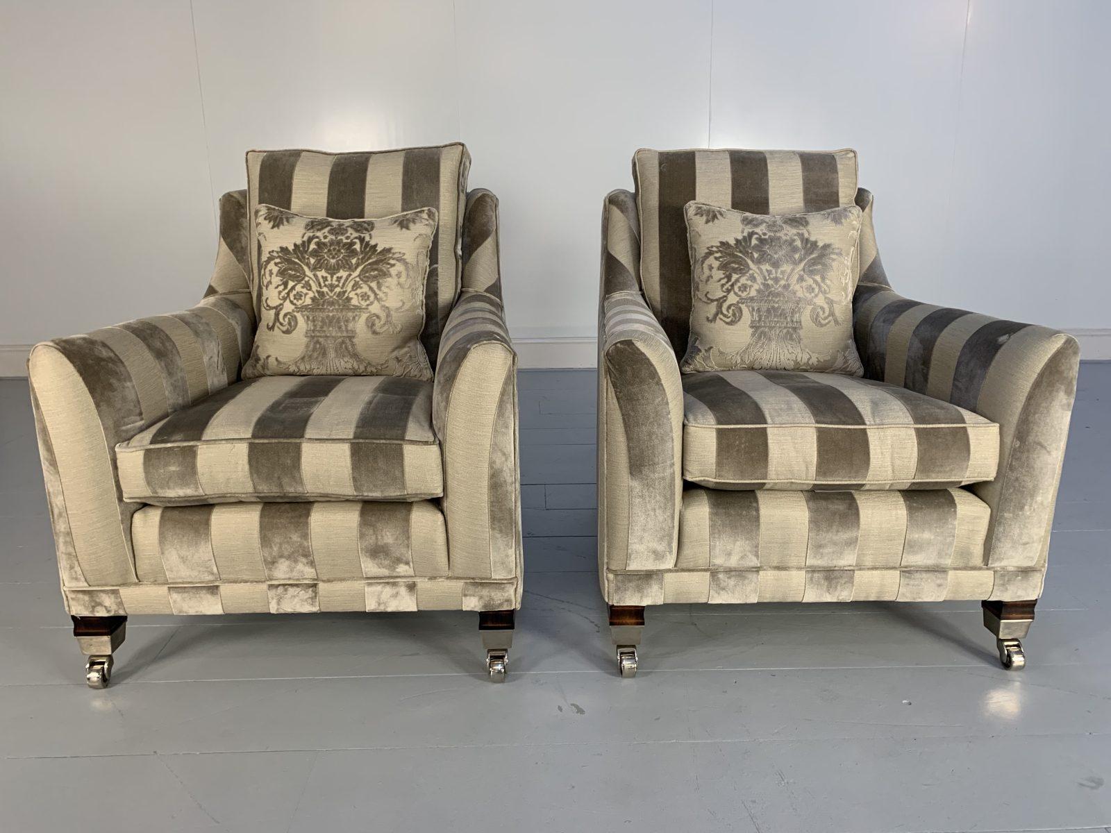 Duresta “Hornblower” Sofa & 2 “Horatio” Armchair Suite – in Silver Stripe Velvet For Sale 7