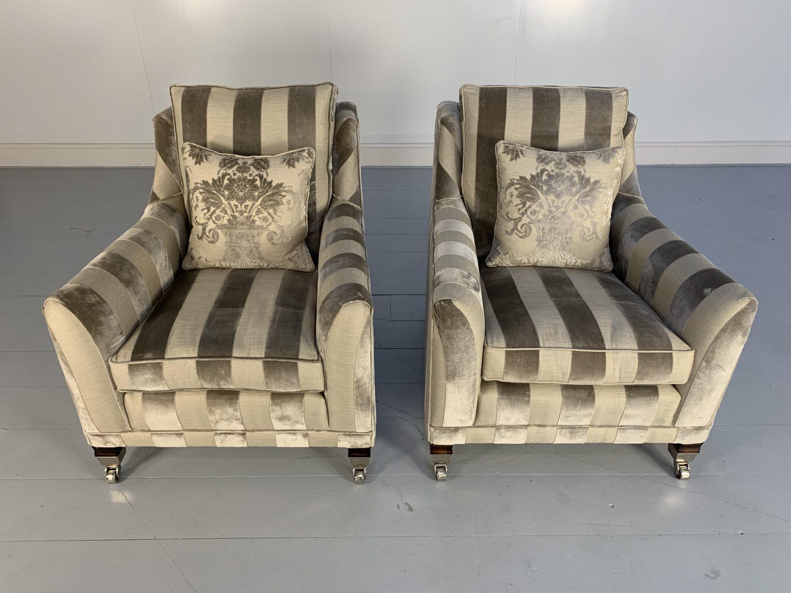 Duresta “Hornblower” Sofa & 2 “Horatio” Armchair Suite – in Silver Stripe Velvet For Sale 8