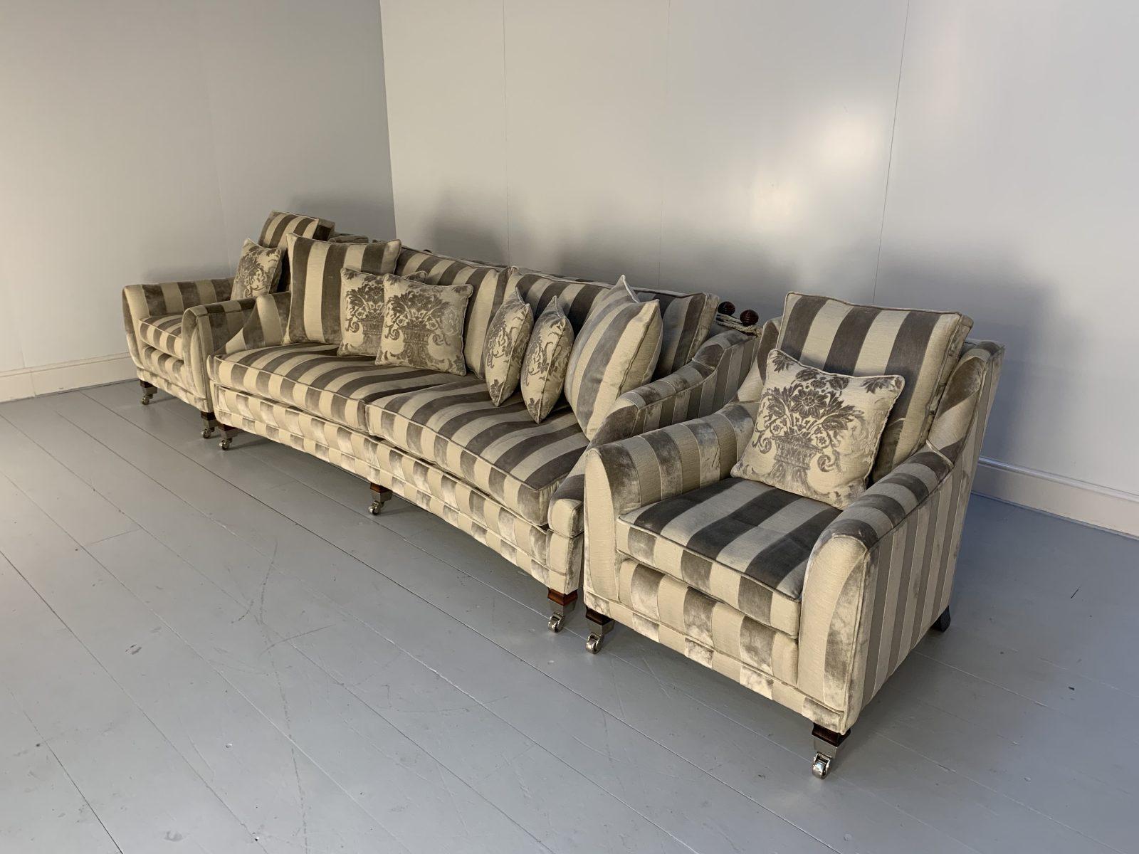 Duresta “Hornblower” Sofa & 2 “Horatio” Armchair Suite – in Silver Stripe Velvet In Good Condition For Sale In Barrowford, GB