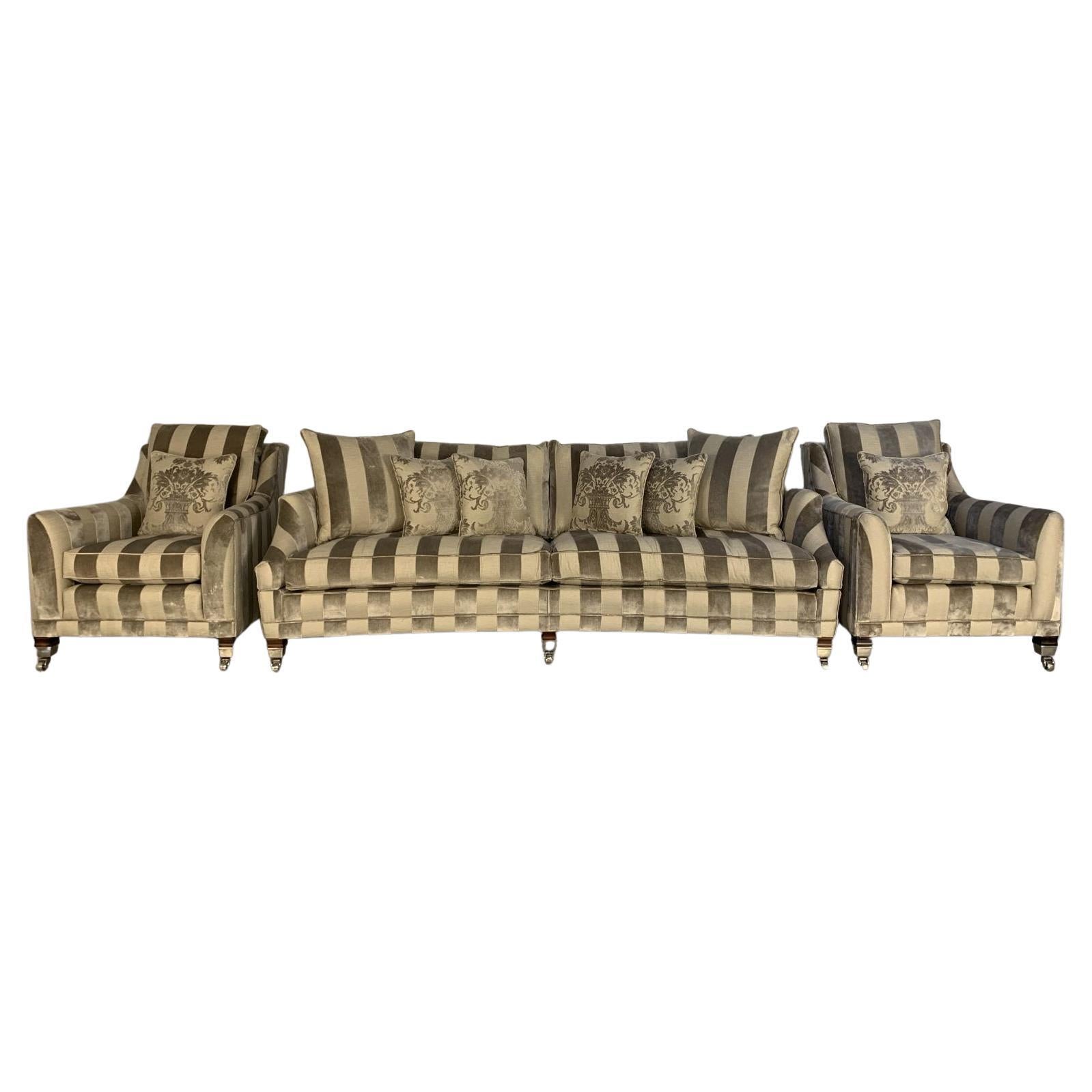 DURESTA Hornblower Sofa & 2 Horatio Sessel Suite - in Silver Stripe Velvet