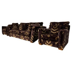 Duresta "Mandalay" Sofa & 2 Armchair Suite - In Aubergine & Gold Velvet