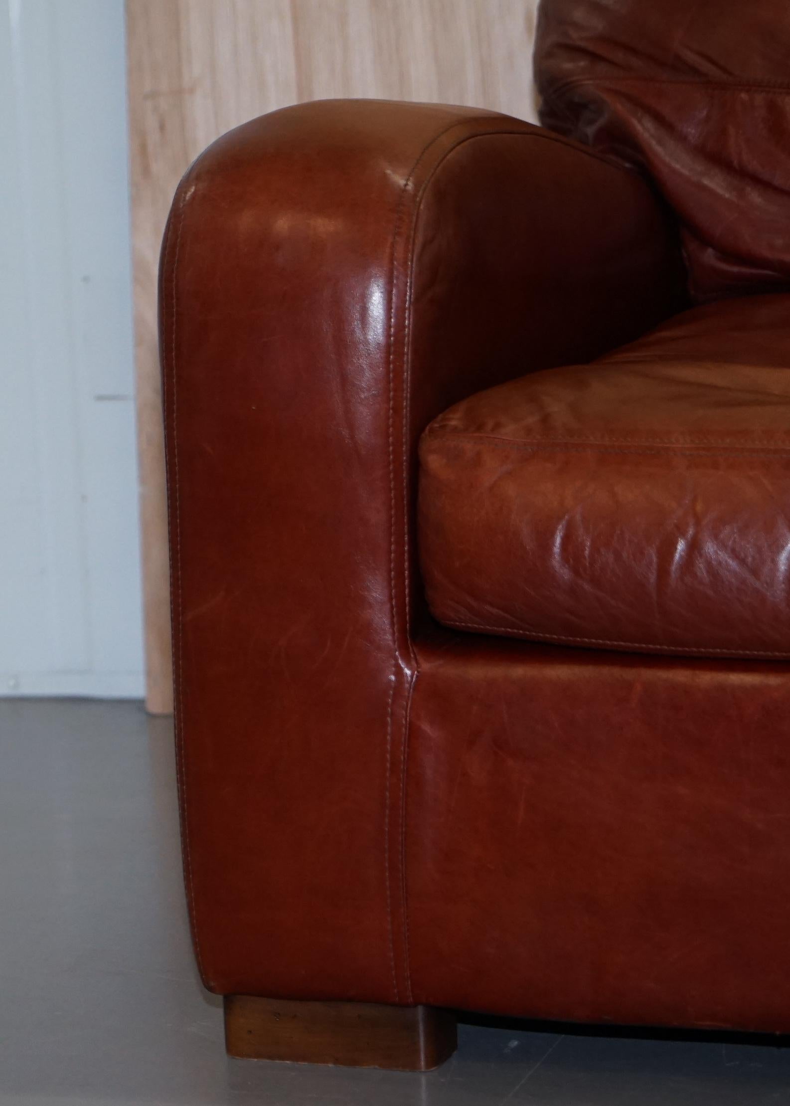 20th Century Duresta Panther Aged Brown Heritage Leather Armchair Feather Cushion
