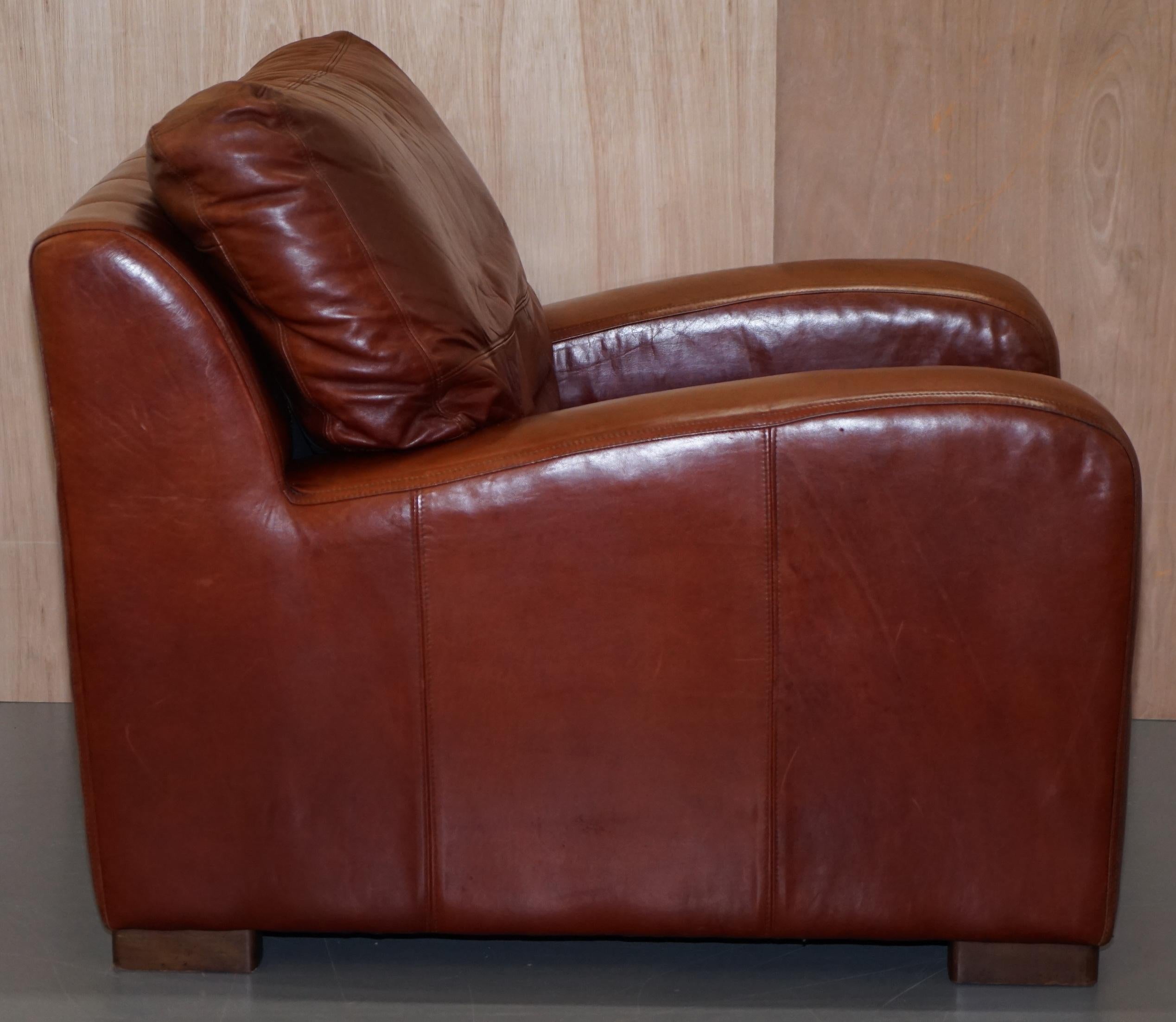 Duresta Panther Aged Brown Heritage Leather Armchair Feather Cushion 1