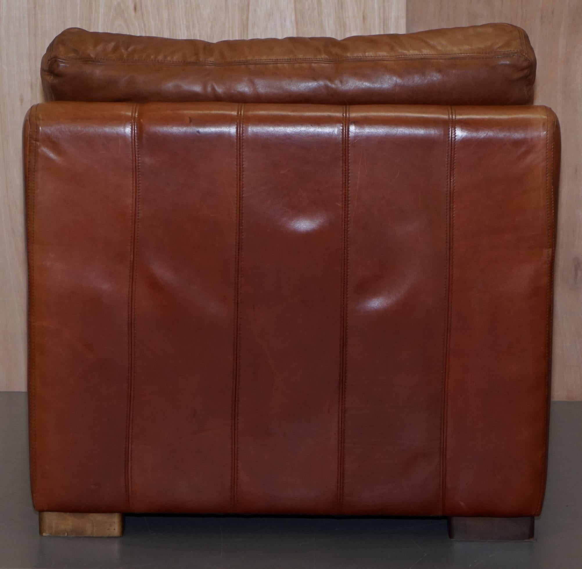 Duresta Panther Aged Brown Heritage Leather Armchair Feather Cushion 2