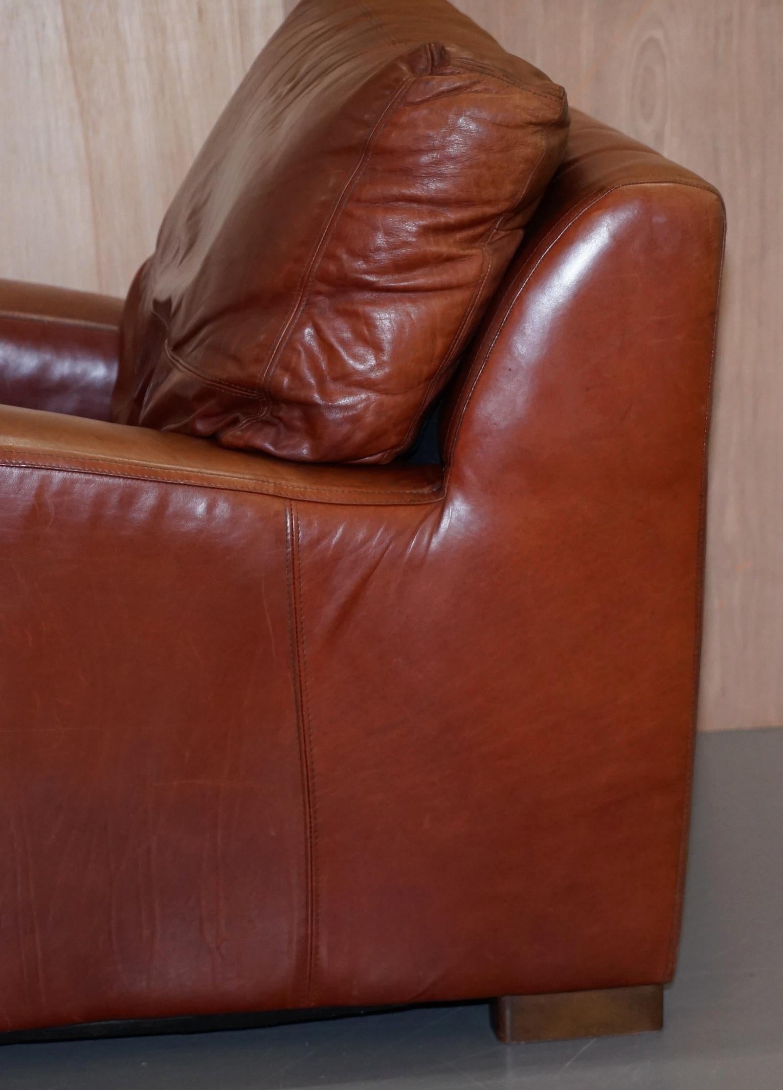 Duresta Panther Aged Brown Heritage Leather Armchair Feather Cushion 4