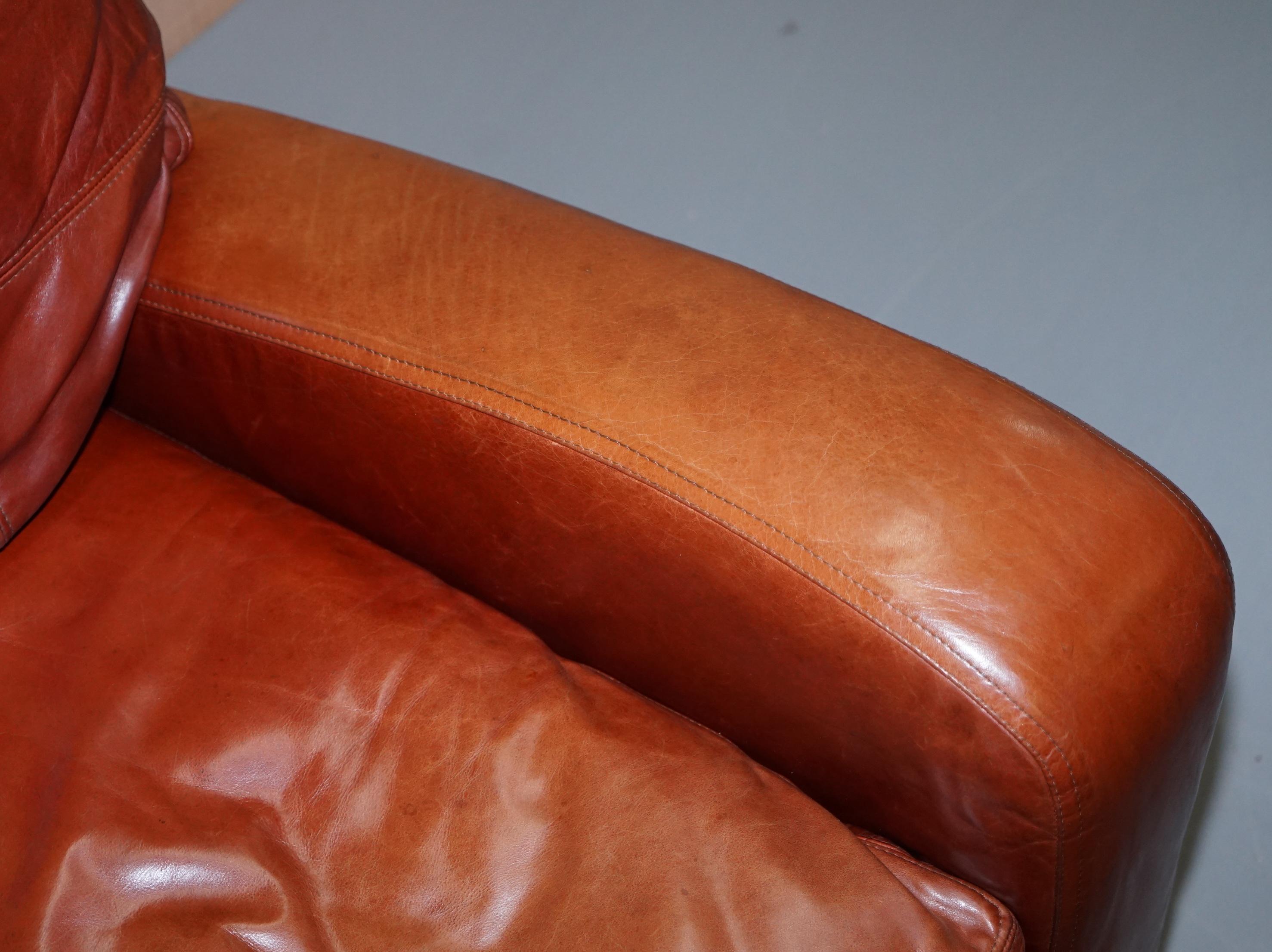 English Duresta Panther Aged Brown Heritage Leather Armchair Feather Cushion