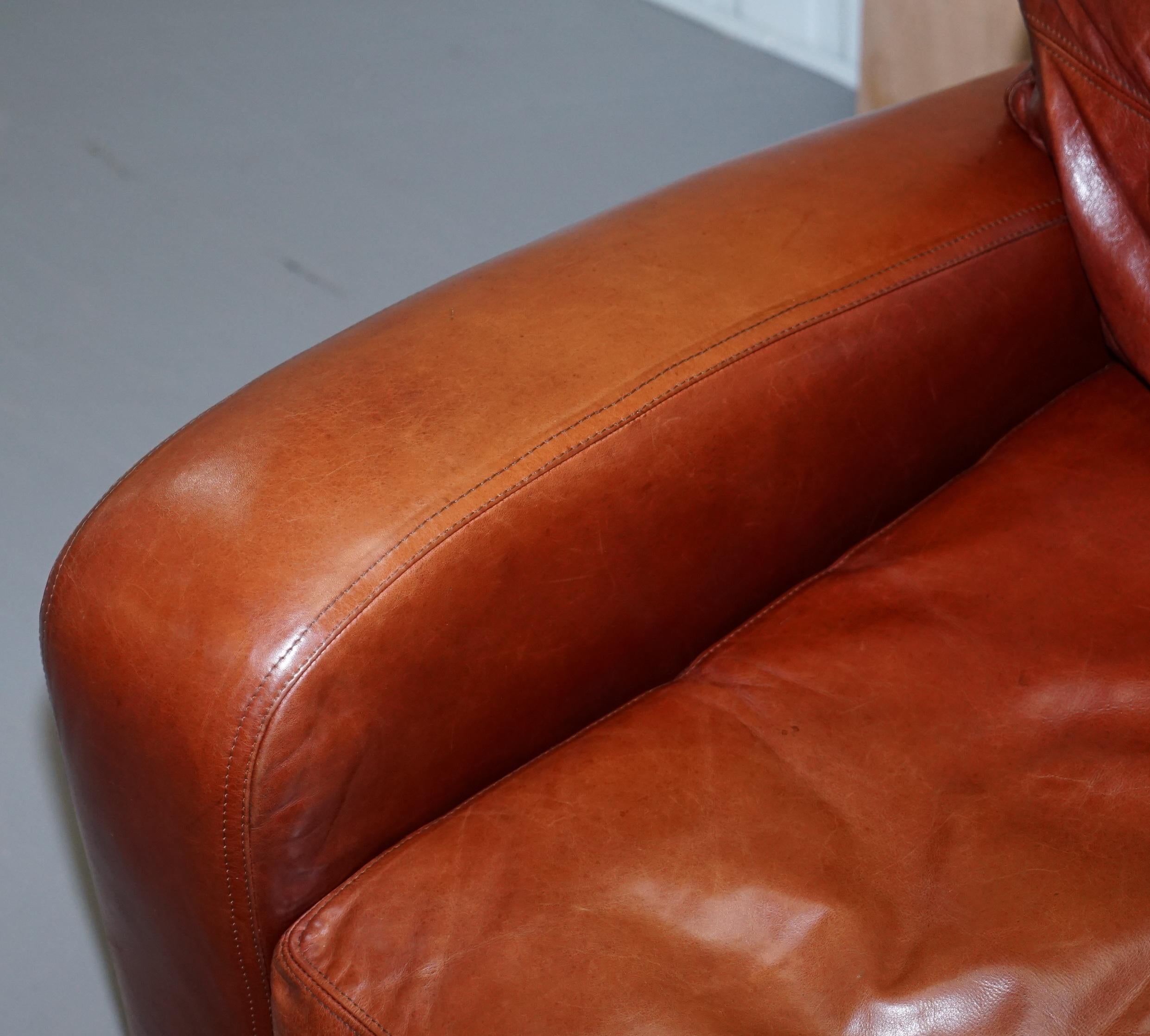 Hand-Crafted Duresta Panther Aged Brown Heritage Leather Armchair Feather Cushion