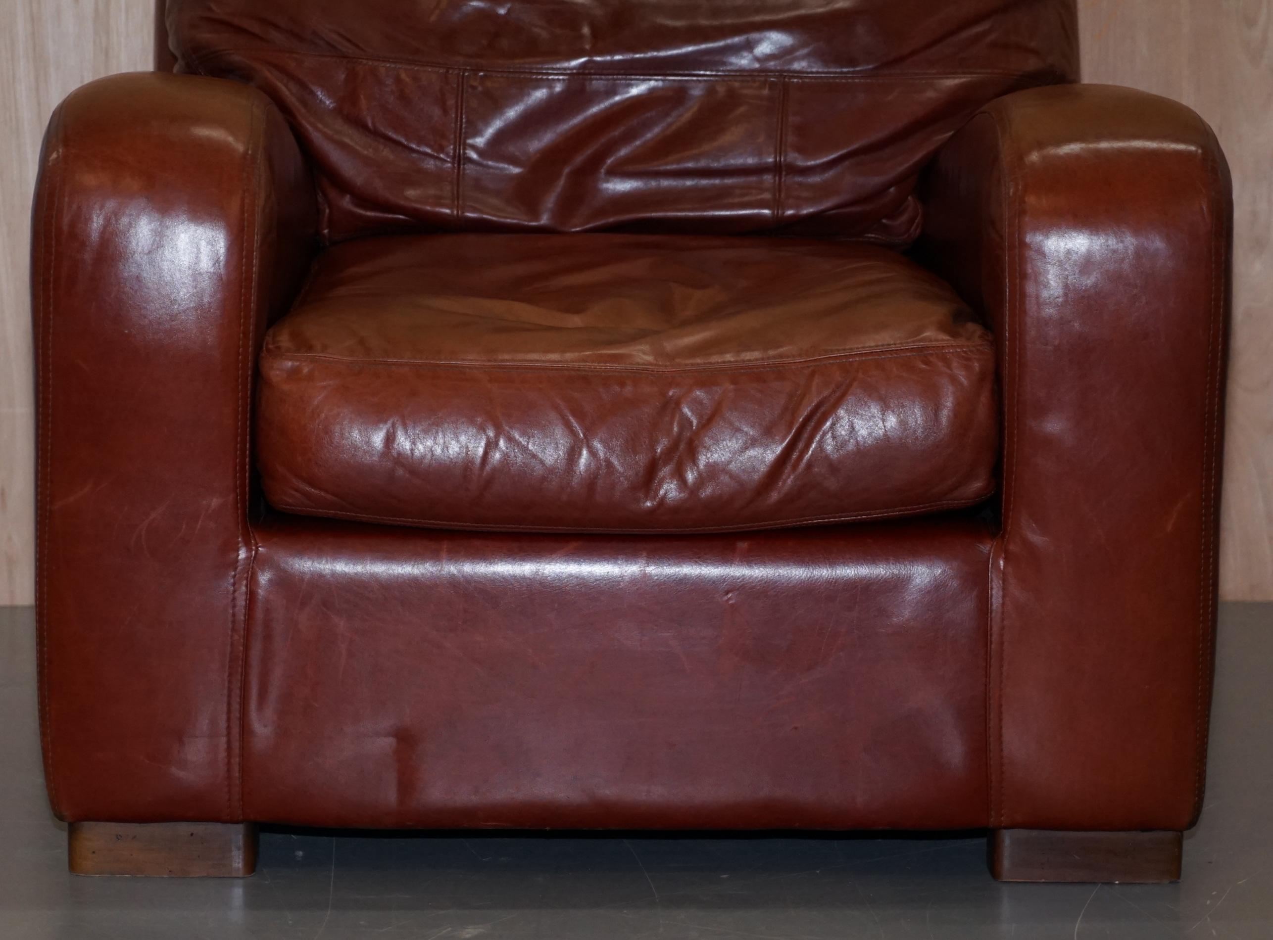 Duresta Panther Aged Brown Heritage Leather Armchair Feather Cushion In Good Condition In West Sussex, Pulborough