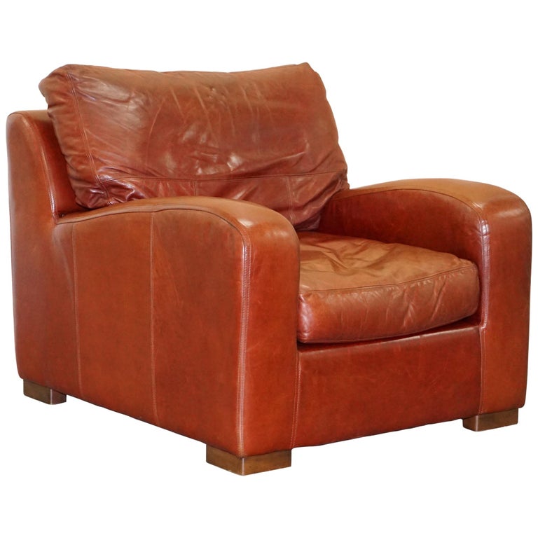 Duresta Panther Aged Brown Heritage Leather Armchair Feather Cushion