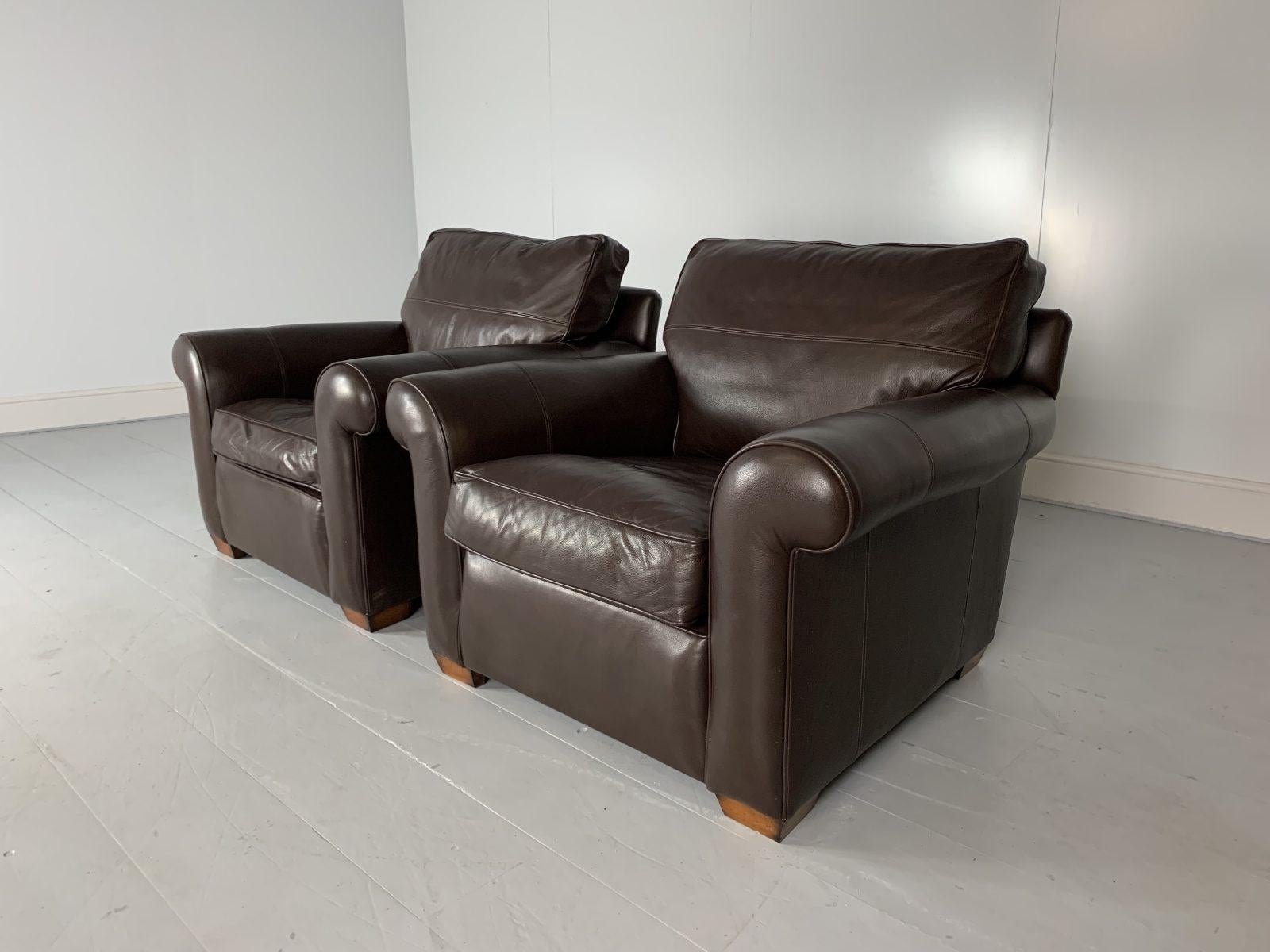 Duresta “Scroll-Arm” 2 Armchair Suite, in Dark Brown “Niven” Leather In Good Condition For Sale In Barrowford, GB