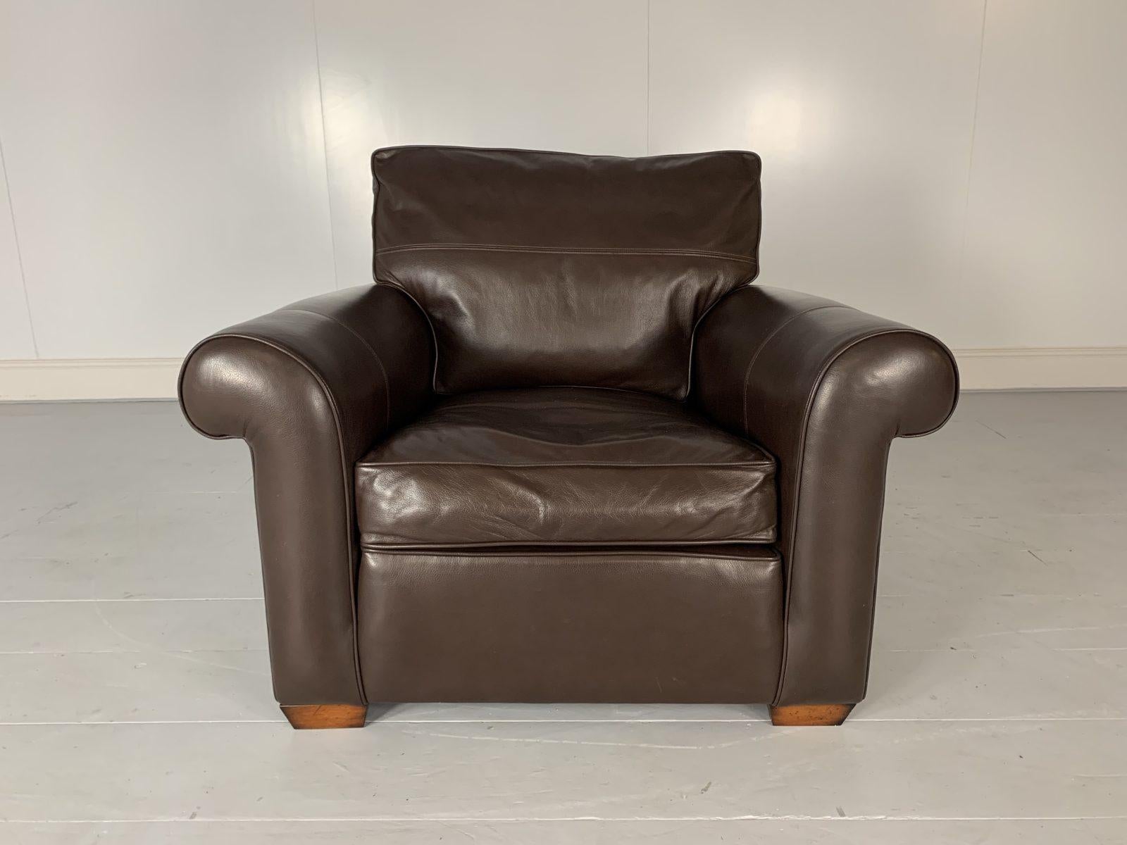 Contemporary Duresta “Scroll-Arm” 2 Armchair Suite, in Dark Brown “Niven” Leather For Sale