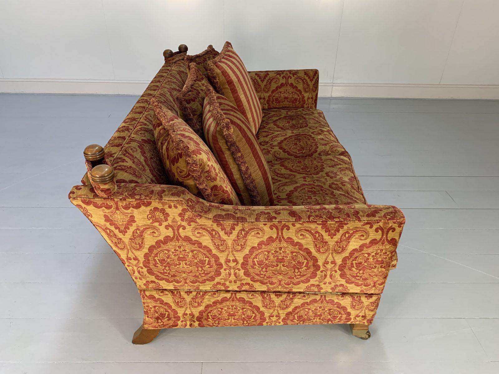 Duresta “Trafalgar” 2 Sofa & Armchair Suite, in Red & Gold Damask In Good Condition In Barrowford, GB