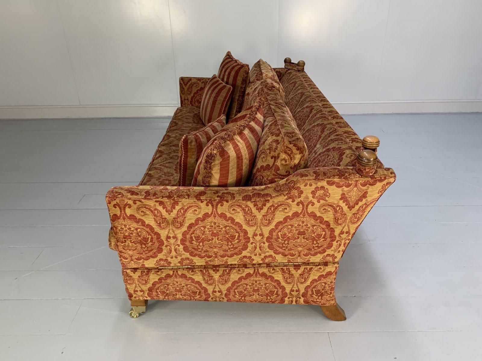 Fabric Duresta “Trafalgar” 2 Sofa & Armchair Suite, in Red & Gold Damask