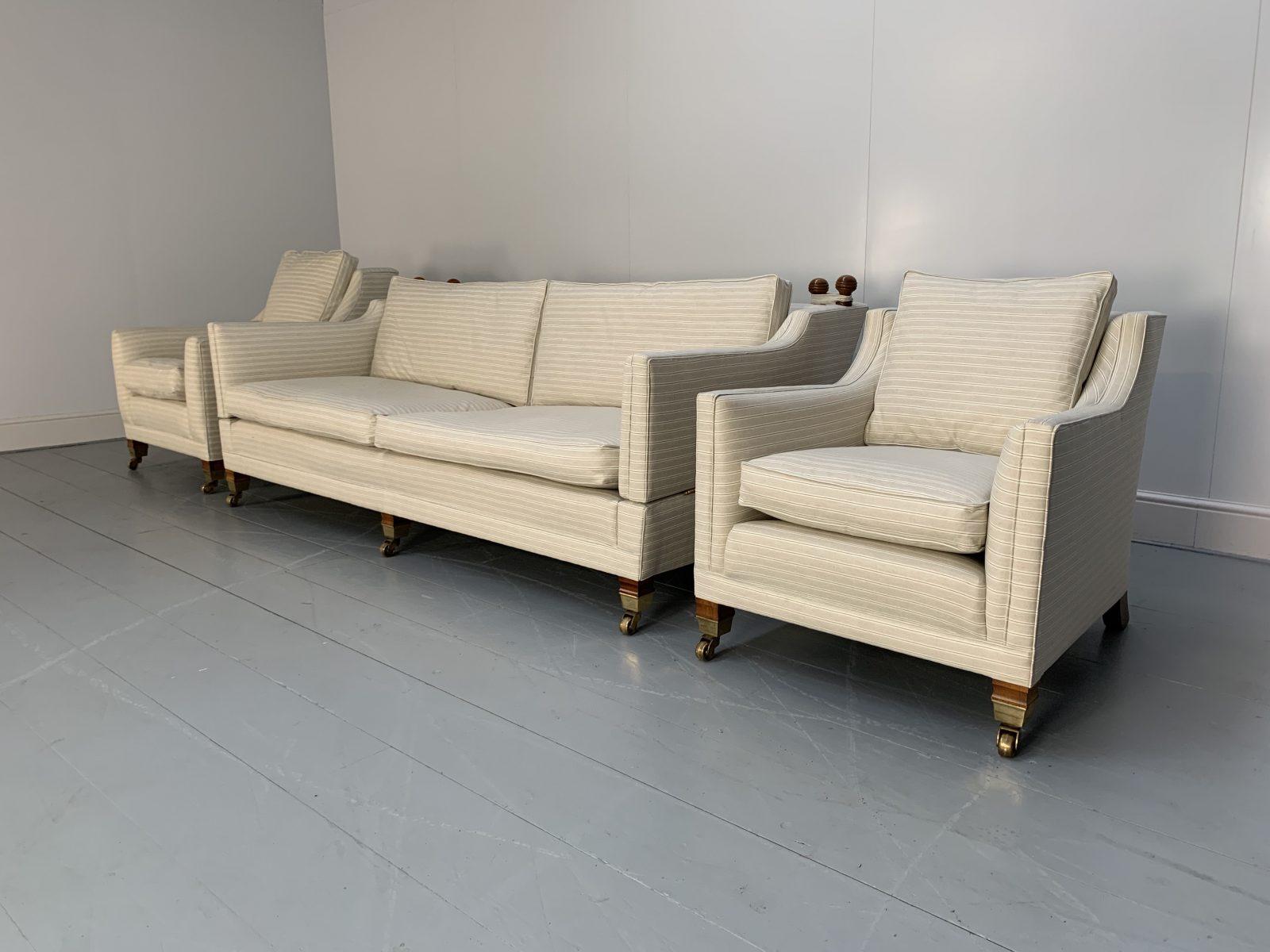 DURESTA Trafalgar Sofa & 2 Sessel Suite - In Marine Nadelstreifen Leinen im Zustand „Gut“ im Angebot in Barrowford, GB