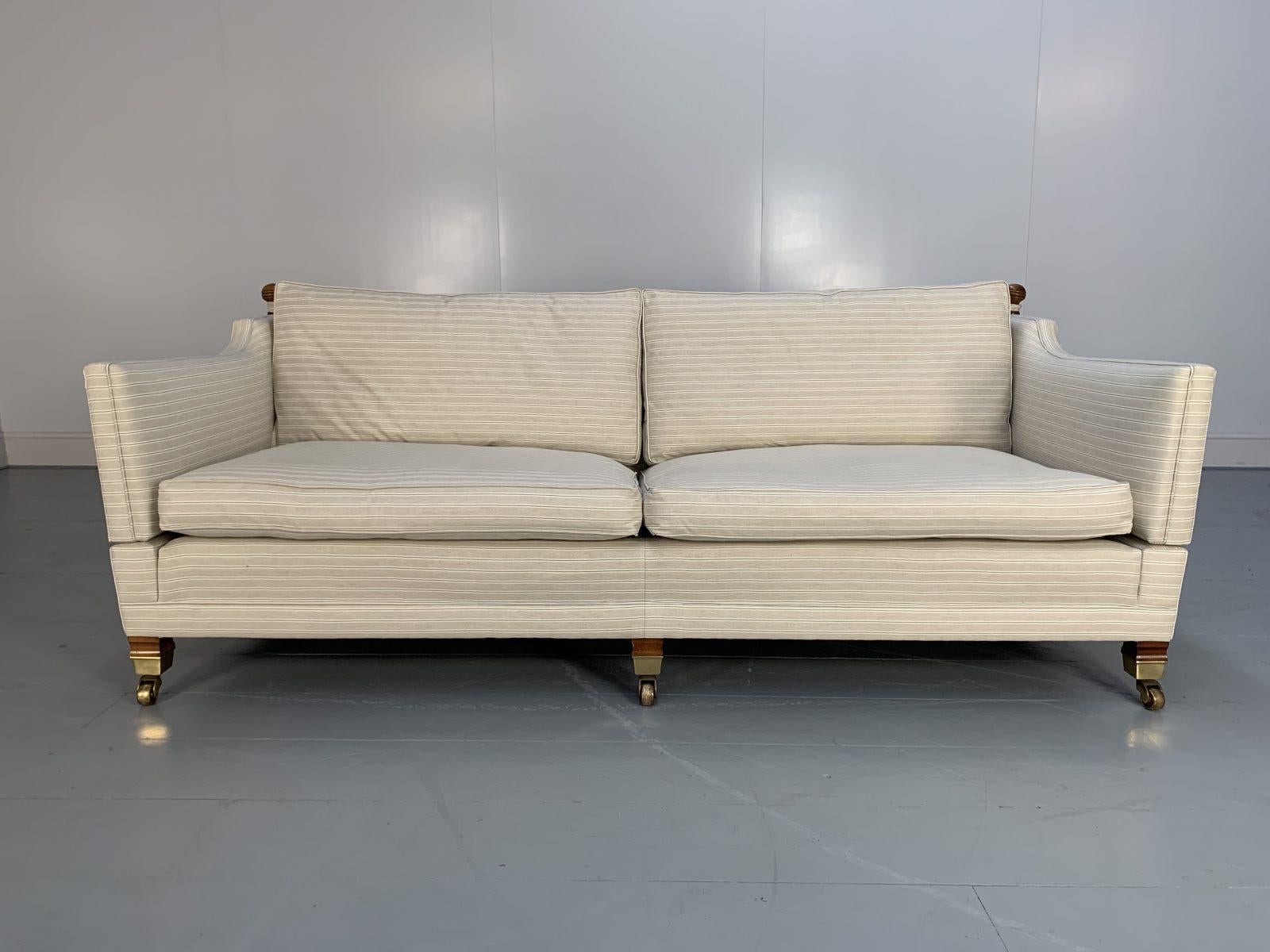 Duresta “Trafalgar” Sofa & 2 Armchair Suite – In Navy Pinstripe Linen In Good Condition For Sale In Barrowford, GB