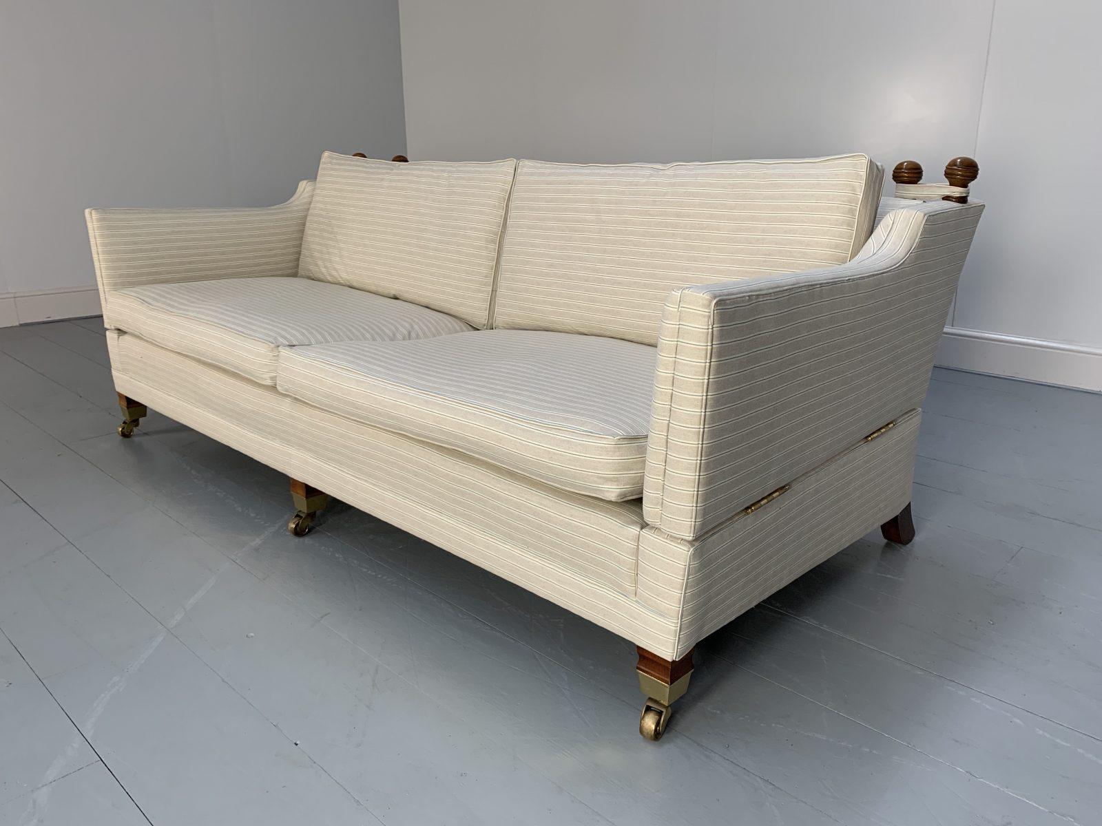 Duresta “Trafalgar” Sofa & 2 Armchair Suite – In Navy Pinstripe Linen For Sale 1