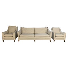 DURESTA Trafalgar Sofa & 2 Sessel Suite - In Marine Nadelstreifen Leinen