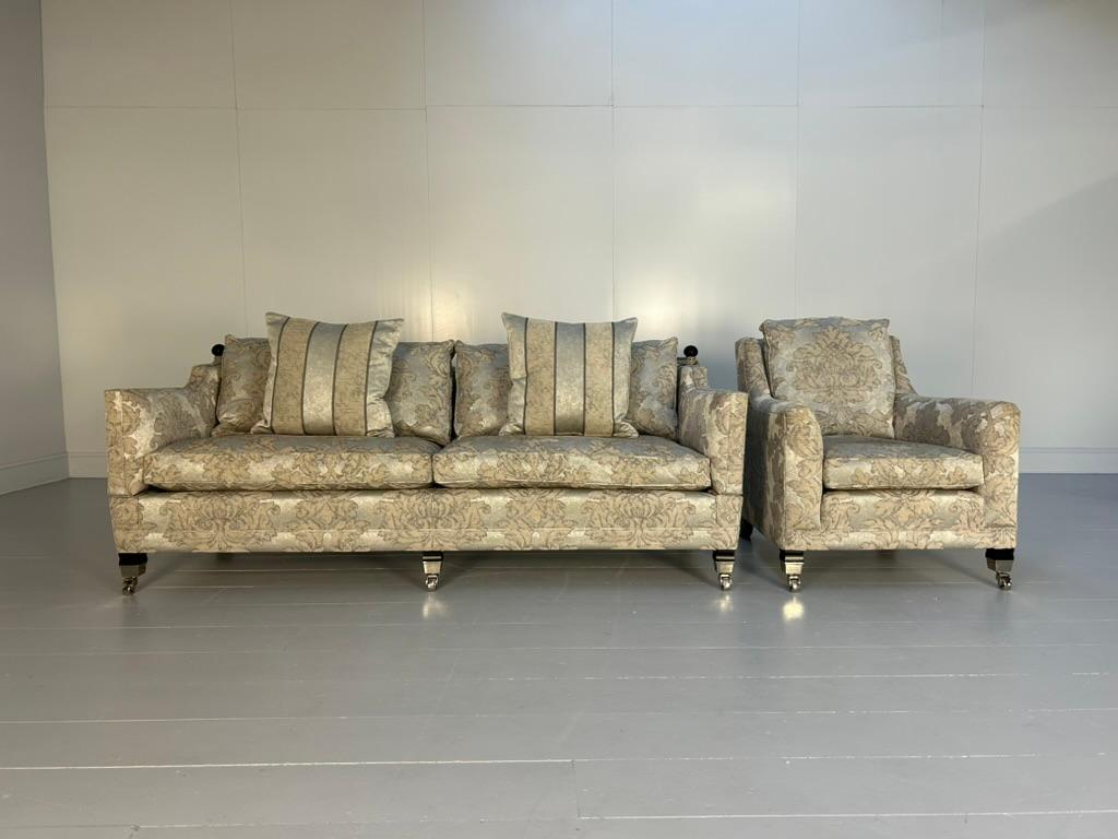 Canapé et fauteuil Trafalgar de Duresta en damas métallique Bon état - En vente à Barrowford, GB