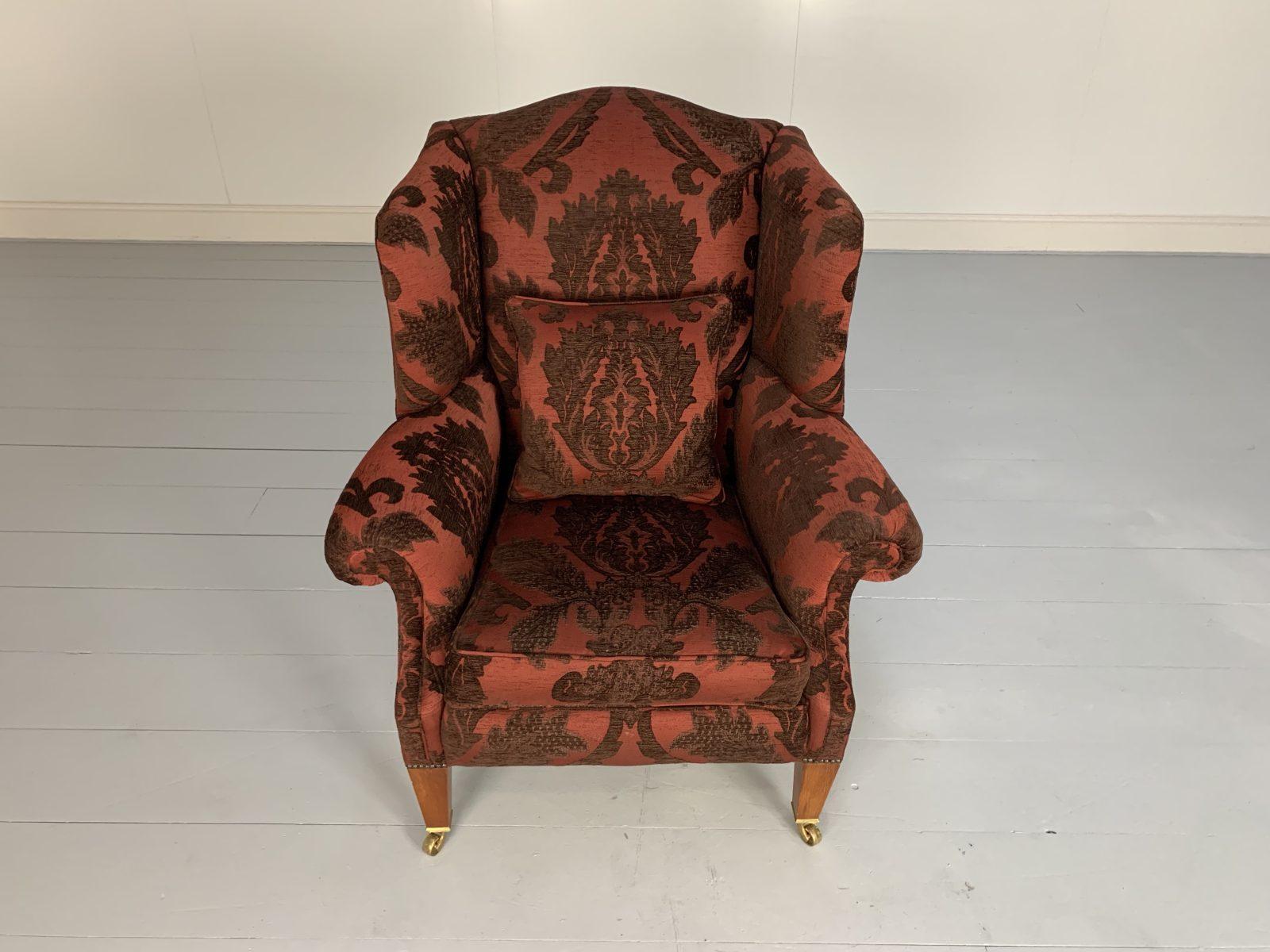 Duresta “Trafalgar” Sofa & “Devonshire” Armchair, in Deep Red Damask For Sale 6