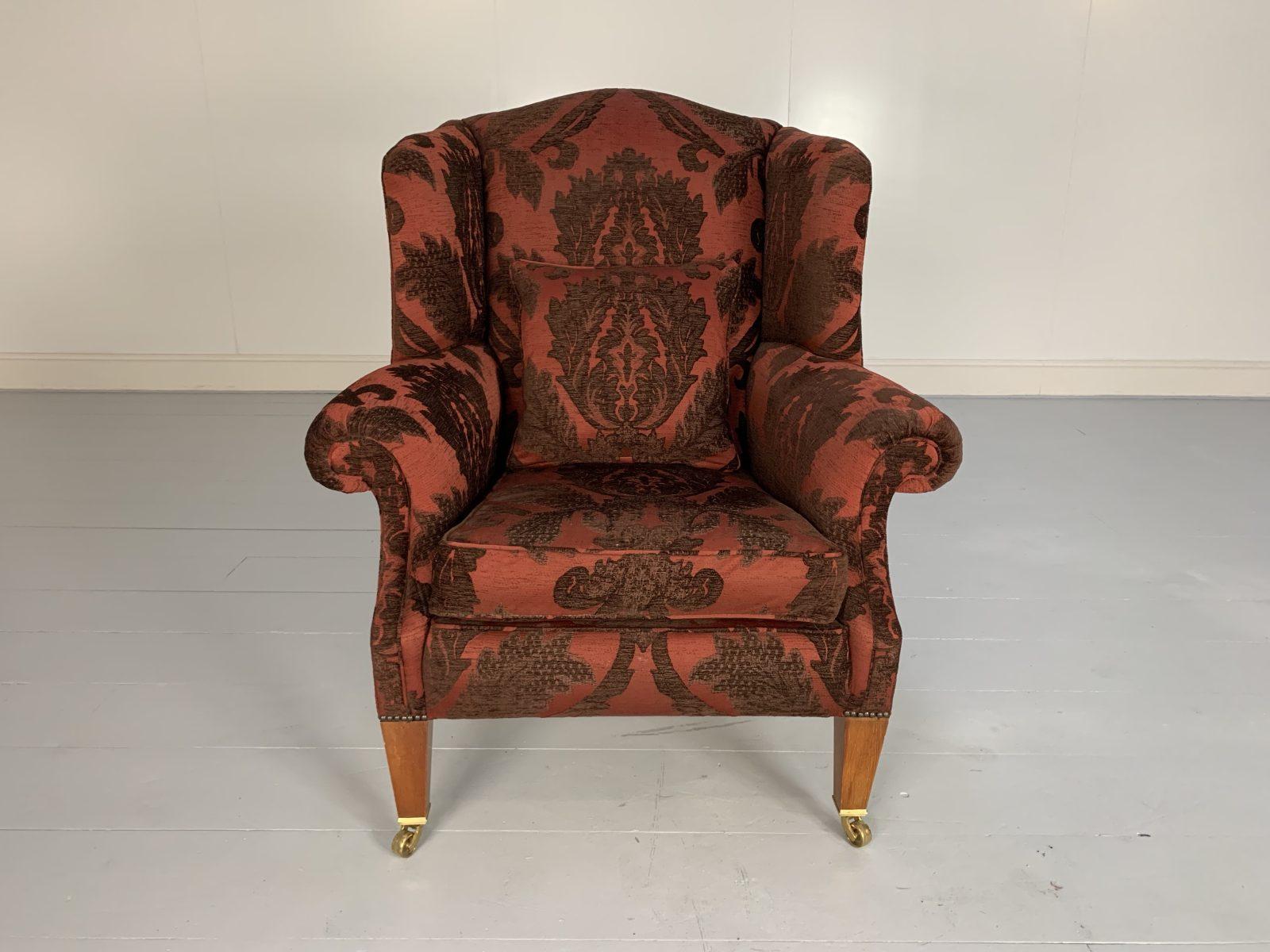 Duresta “Trafalgar” Sofa & “Devonshire” Armchair, in Deep Red Damask For Sale 8