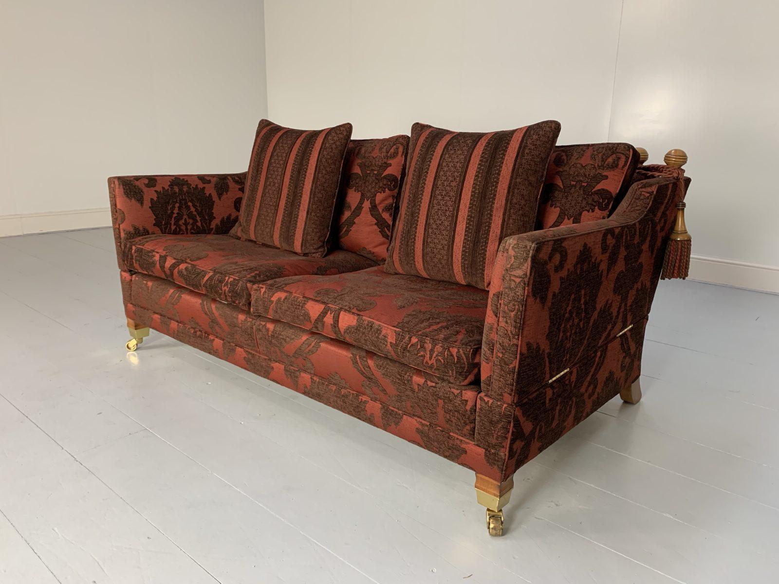 Fabric Duresta “Trafalgar” Sofa & “Devonshire” Armchair, in Deep Red Damask For Sale