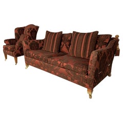 Used Duresta “Trafalgar” Sofa & “Devonshire” Armchair, in Deep Red Damask