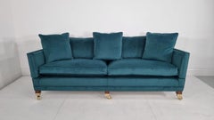 Duresta Trafalgar Three-Seater Luxury English Sofa in Luxurious Teal Velvet