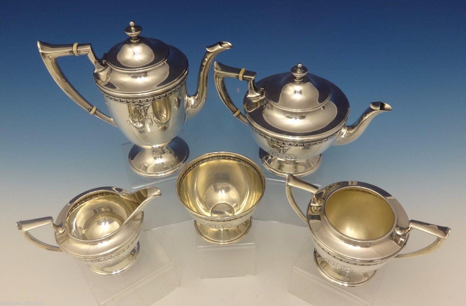American Durgin Sterling Silver Tea Set West Point 1919 5-piece with Acanthus Leaf Border