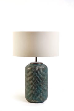 DURIAN. Table Lamp in Aged Bronze, Modern Art Deco Design Handmade Shade Include
