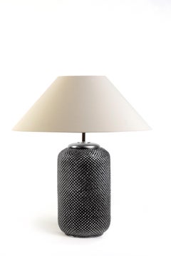 DURIAN. Table Lamp in Aged Nickel, Modern Art Deco Design Handmade Shade include