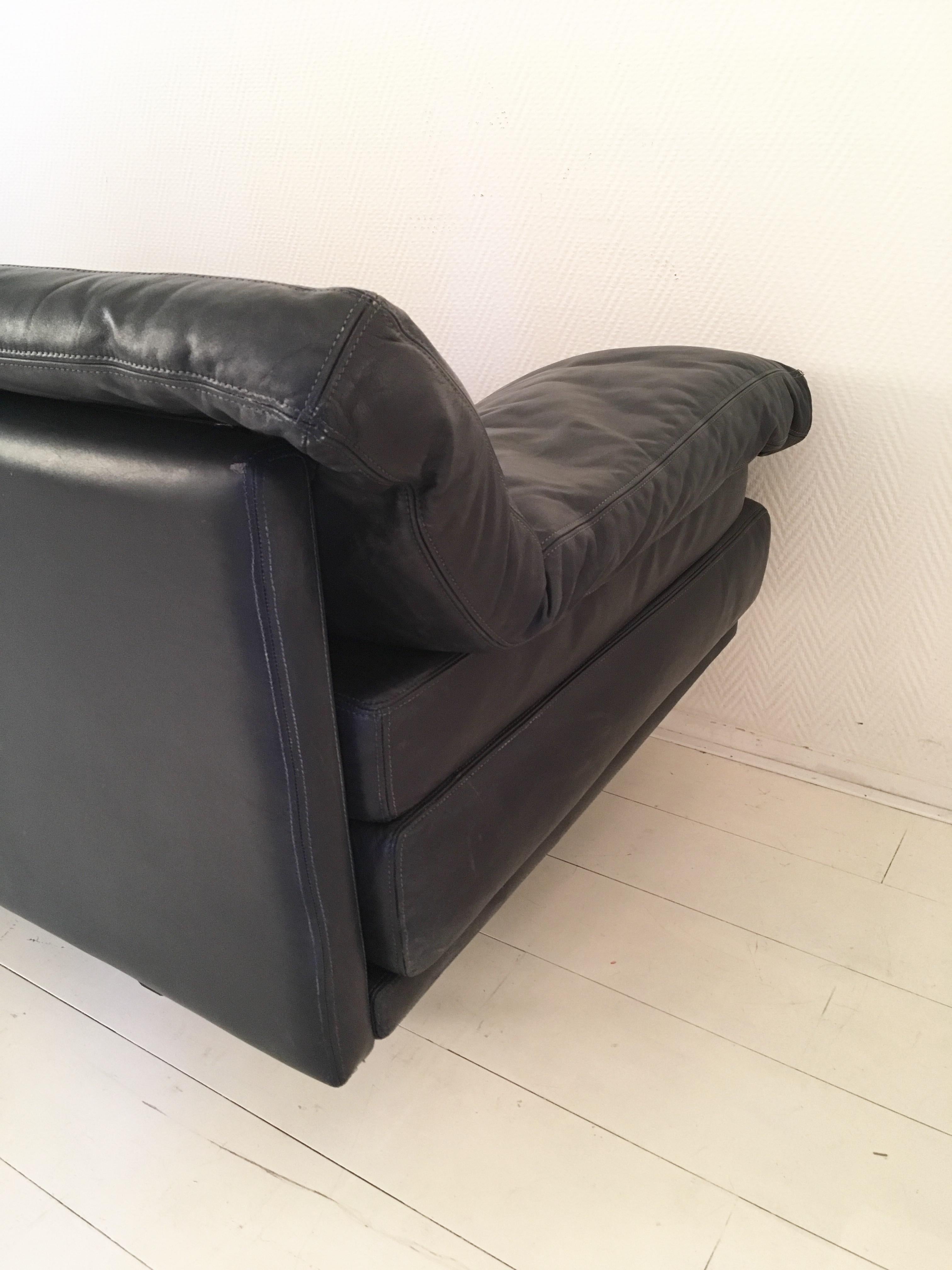 Post-Modern Durlet, Blue Leather Sofa, Model Cornelius, 1980s For Sale