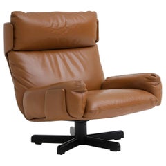 Durlet Lounge Chair 1976 Heiner Golz con base in Wood e seduta in pelle