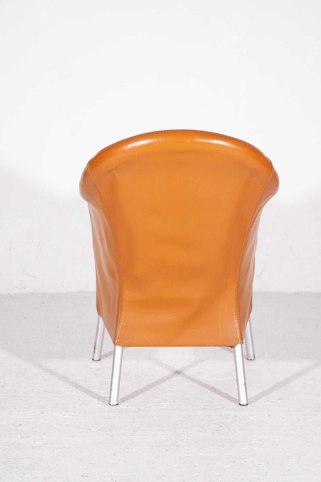 Hand-Crafted Durlet, made in Belgium Arm Chairs in Camel leather. For Sale