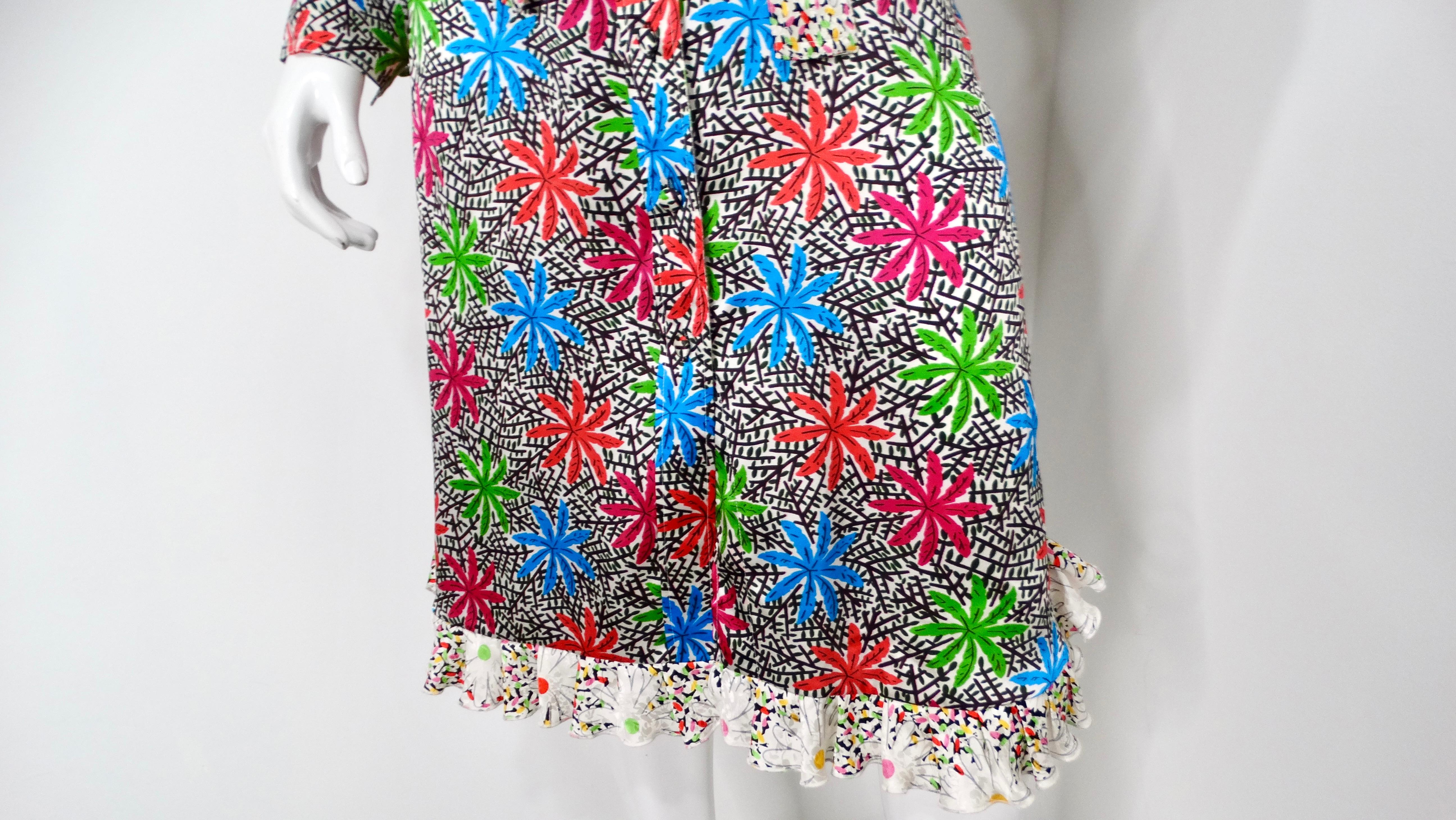 Duro Olowu Bright Flower Print Silk Long Sleeve Belted Button-Up Dress In Good Condition For Sale In Scottsdale, AZ