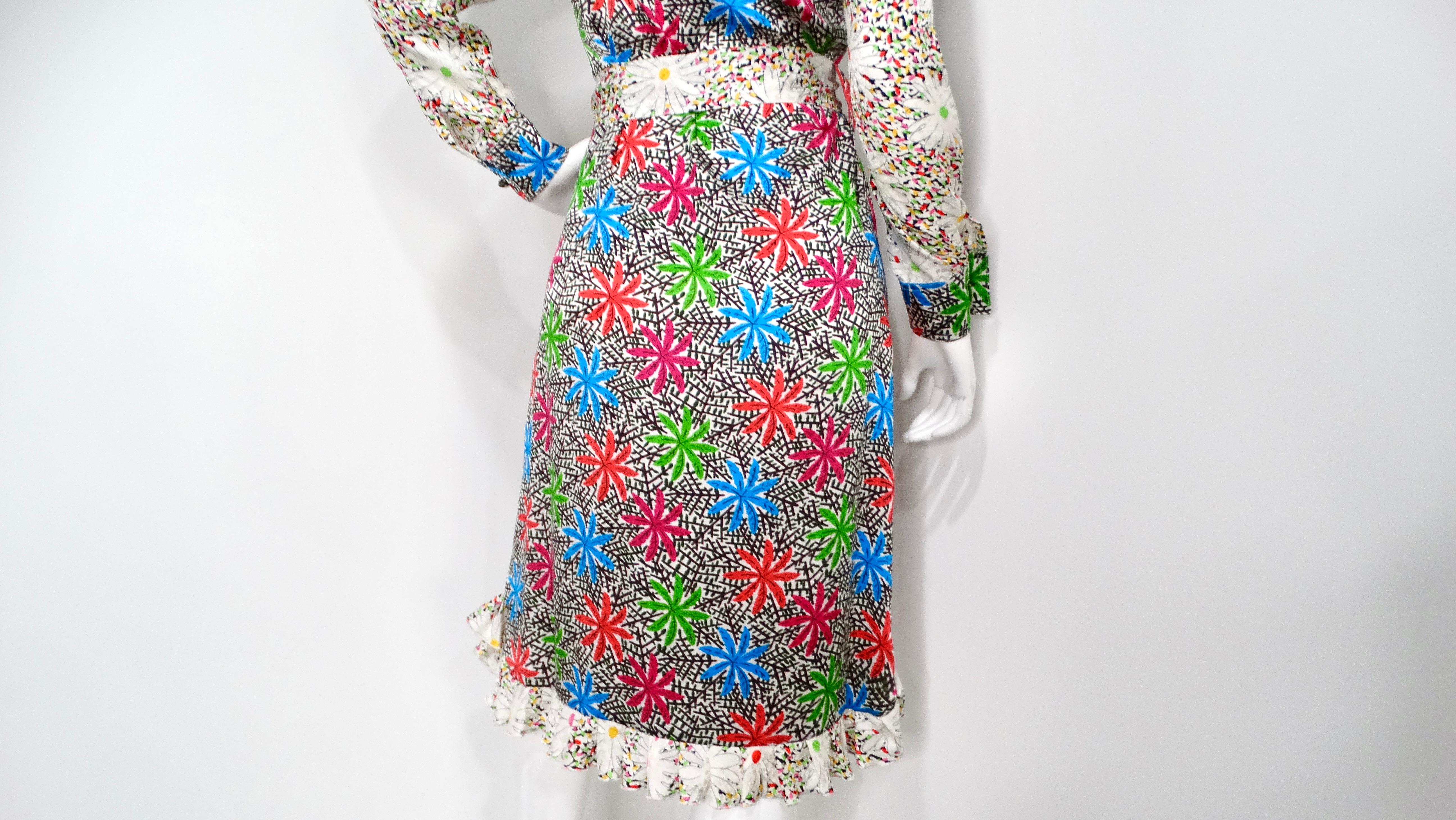 Duro Olowu Bright Flower Print Silk Long Sleeve Belted Button-Up Dress For Sale 4