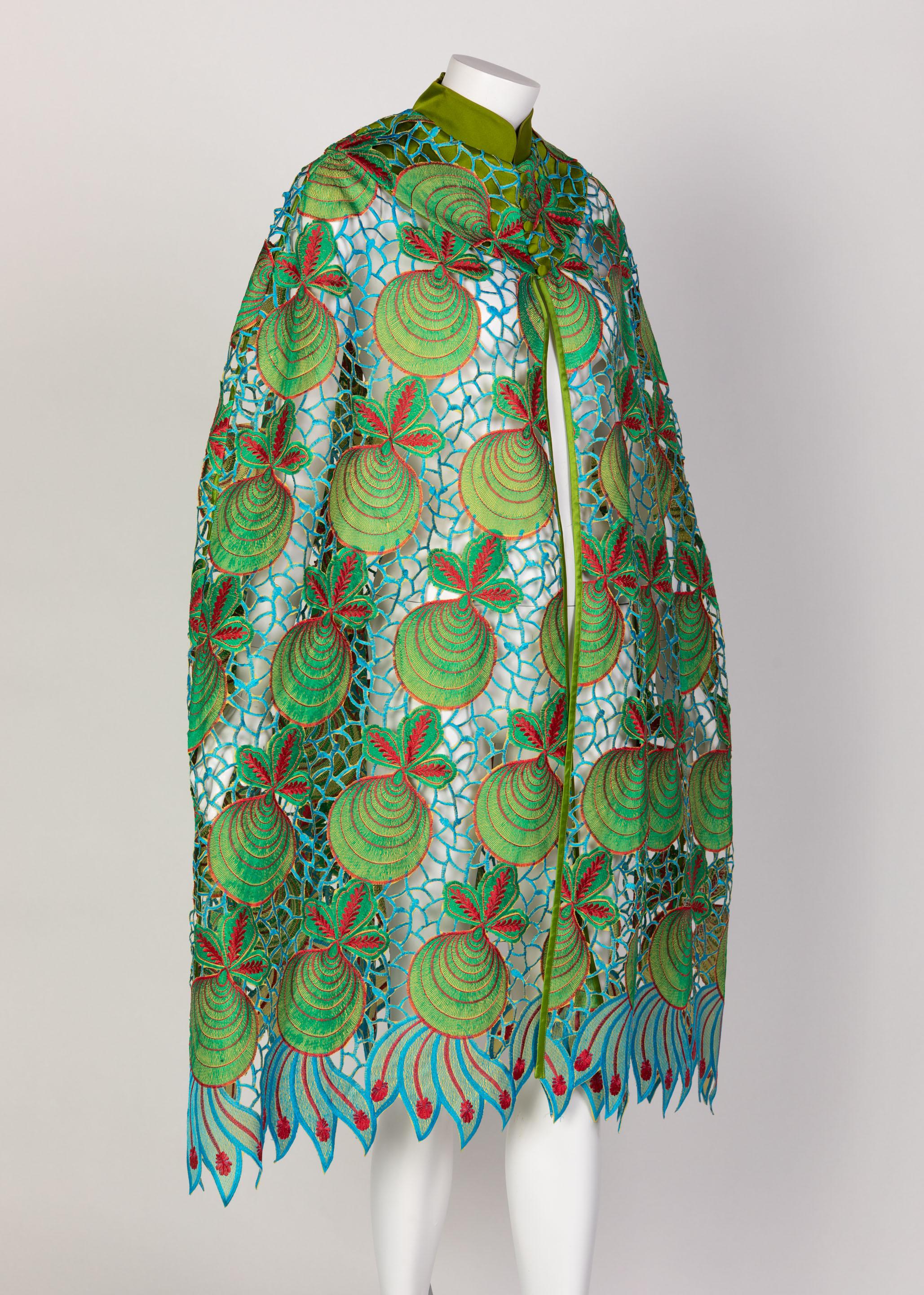 Gray Duro Olowu Green Blue Red Cut Out Silk Lace Cape, 2012 For Sale